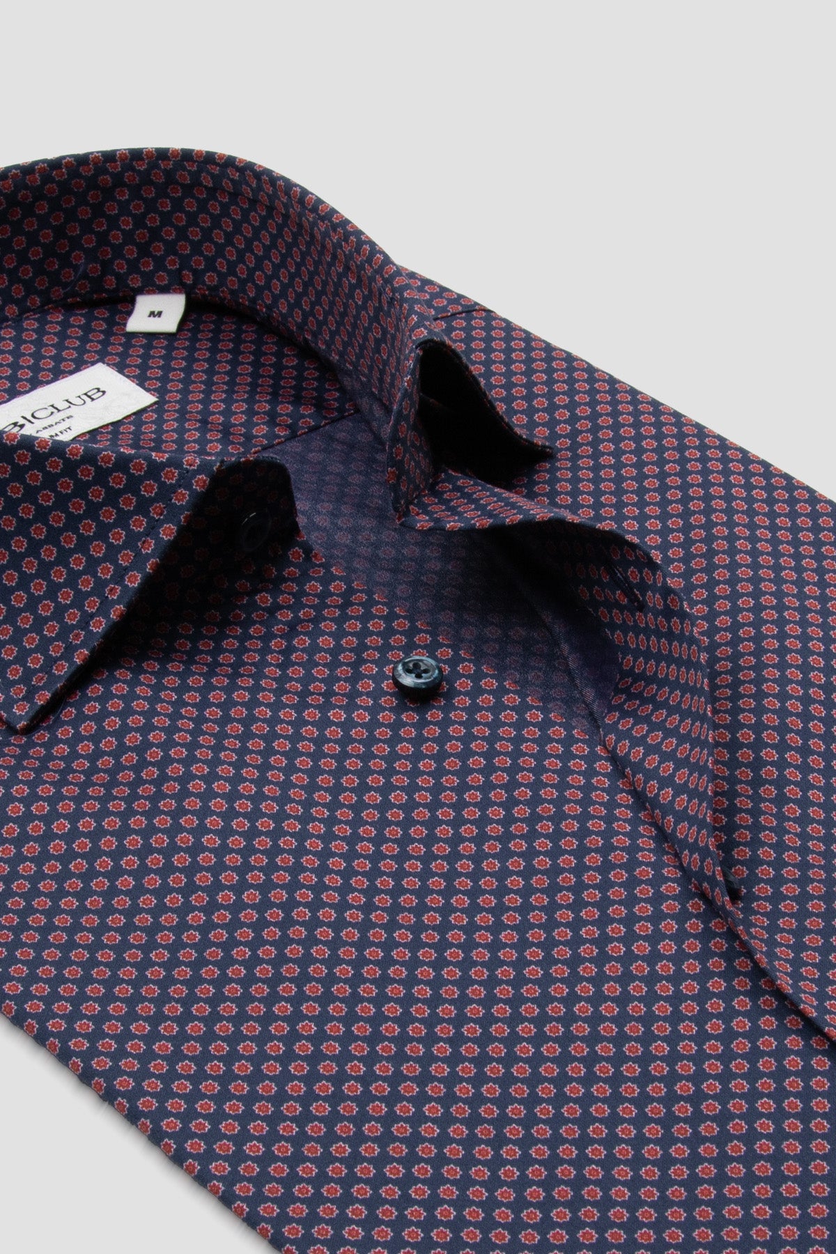 BB Club Oscar Poplin Pamuklu Slim Fit Lacivert Klasik Yaka Erkek Baskılı Gömlek