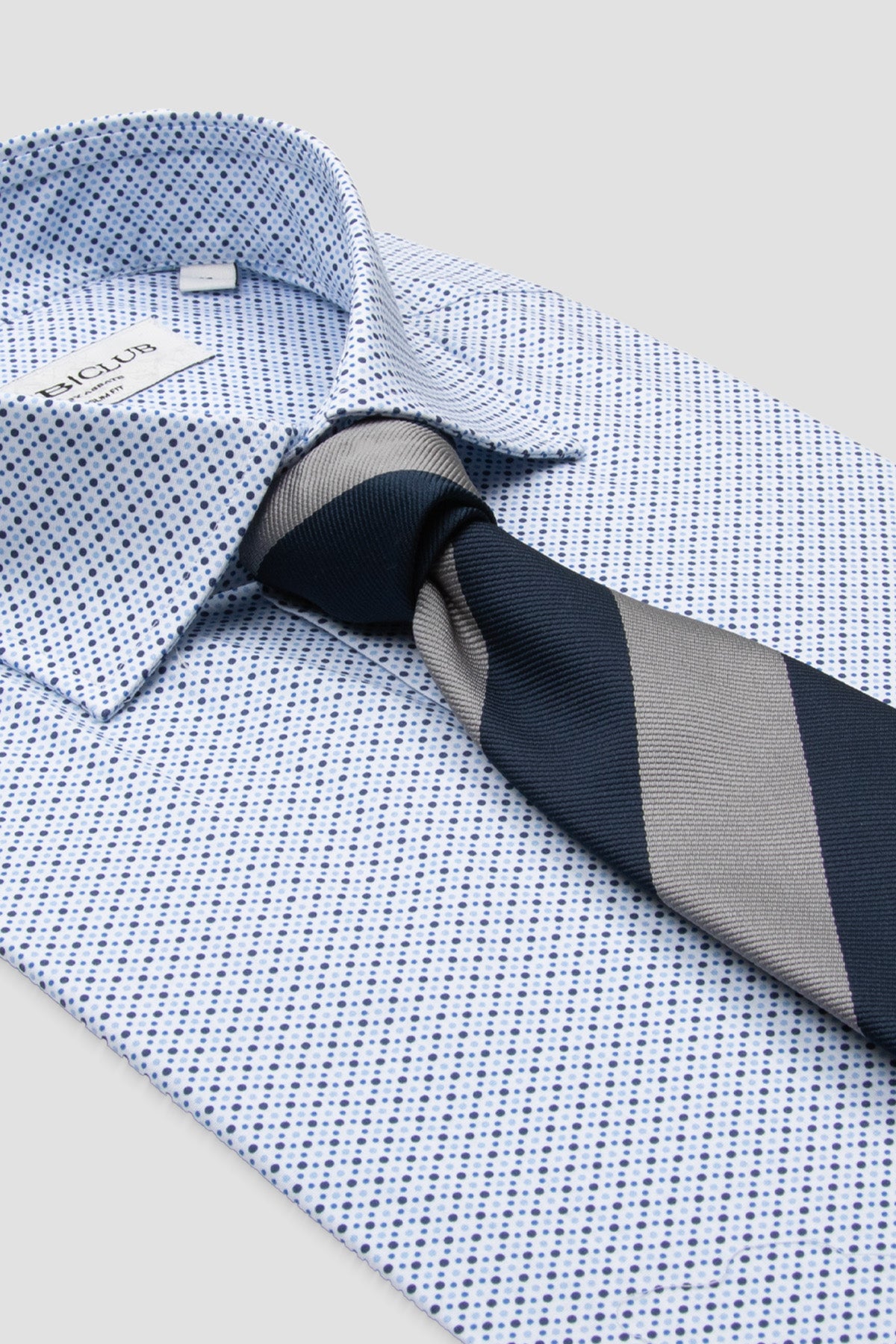 BB Club Oscar Poplin Stretch Pamuk Karışımlı Slim Fit Mavi Klasik Yaka Erkek Baskılı Gömlek