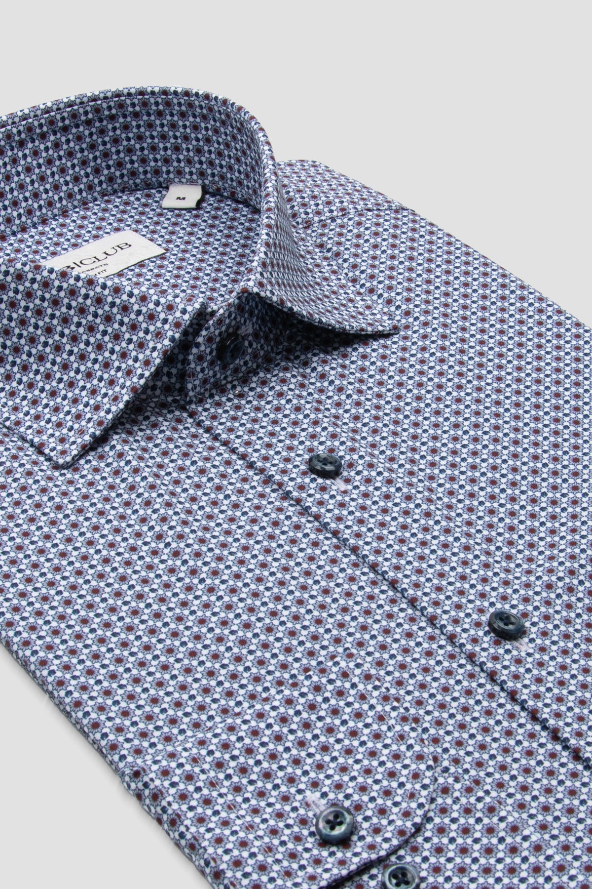 BB Club Oscar Poplin Pamuklu Slim Fit Bordo Klasik Yaka Erkek Desenli Gömlek