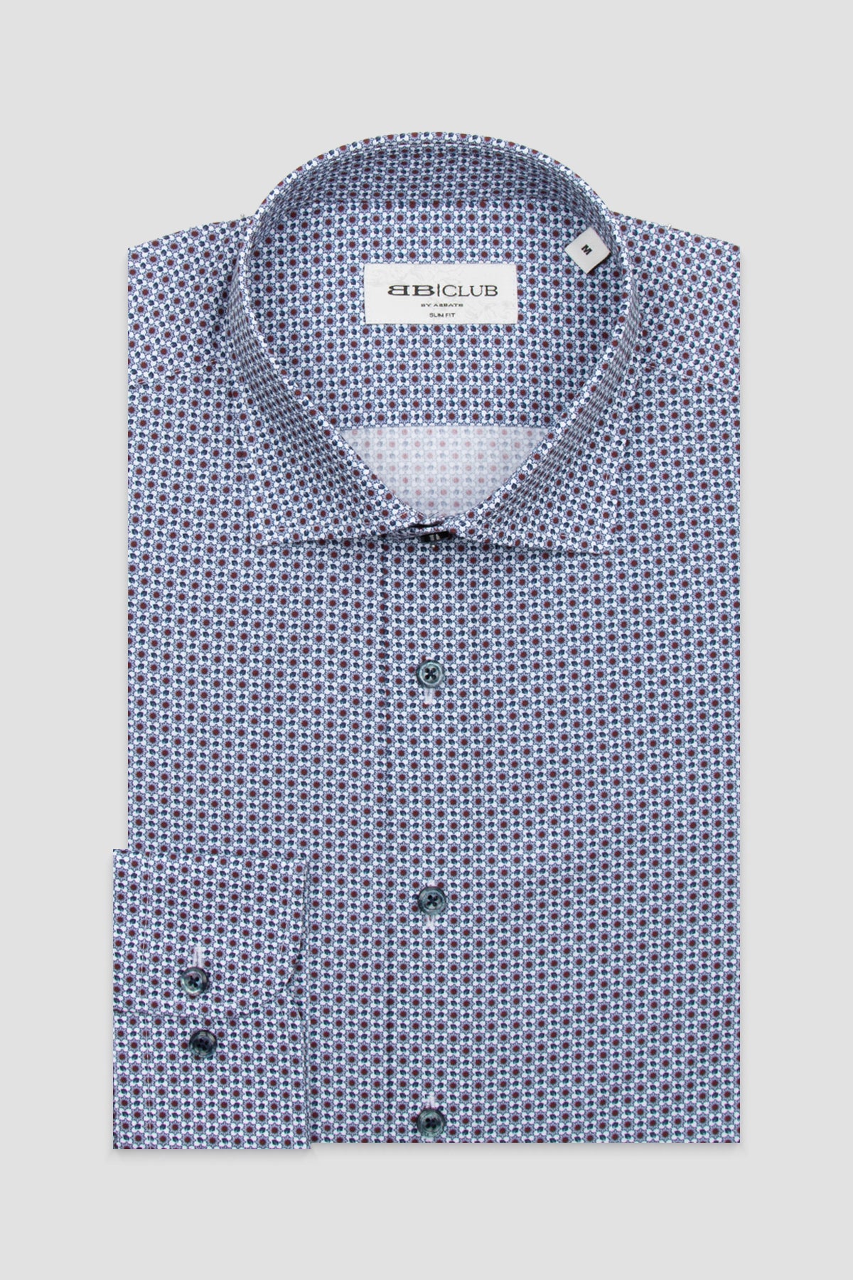 BB Club Oscar Poplin Pamuklu Slim Fit Bordo Klasik Yaka Erkek Desenli Gömlek