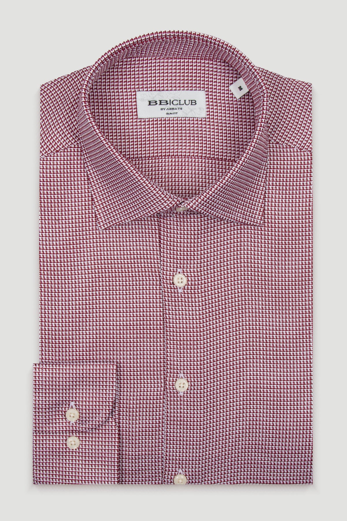 BB Club Oscar Dokuma %100 Pamuk Slim Fit Kırmızı Klasik Yaka Erkek Desenli Gömlek