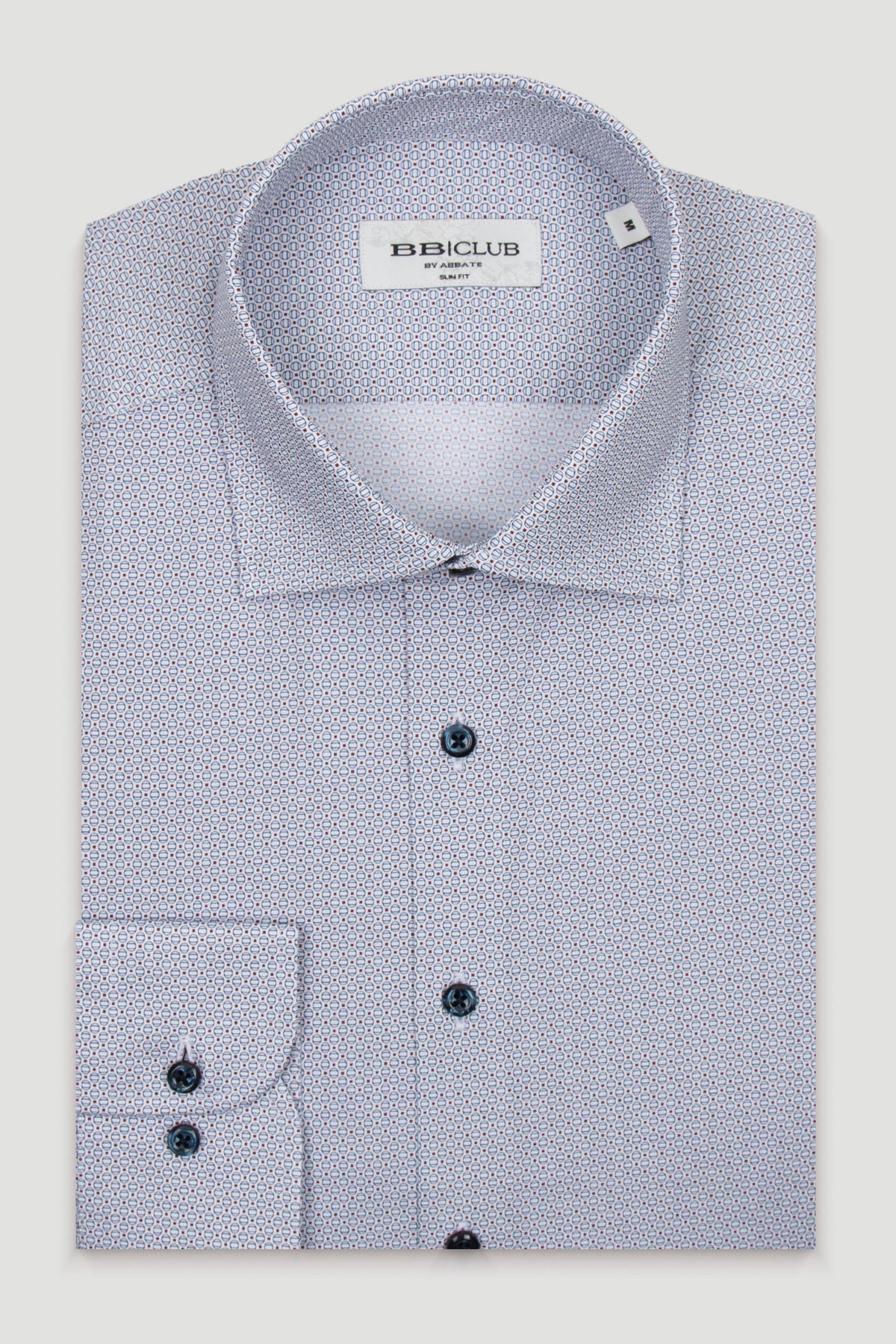 BB Club Oscar Poplin Stretch Pamuk Karışımlı Slim Fit Lacivert Klasik Yaka Erkek Desenli Gömlek