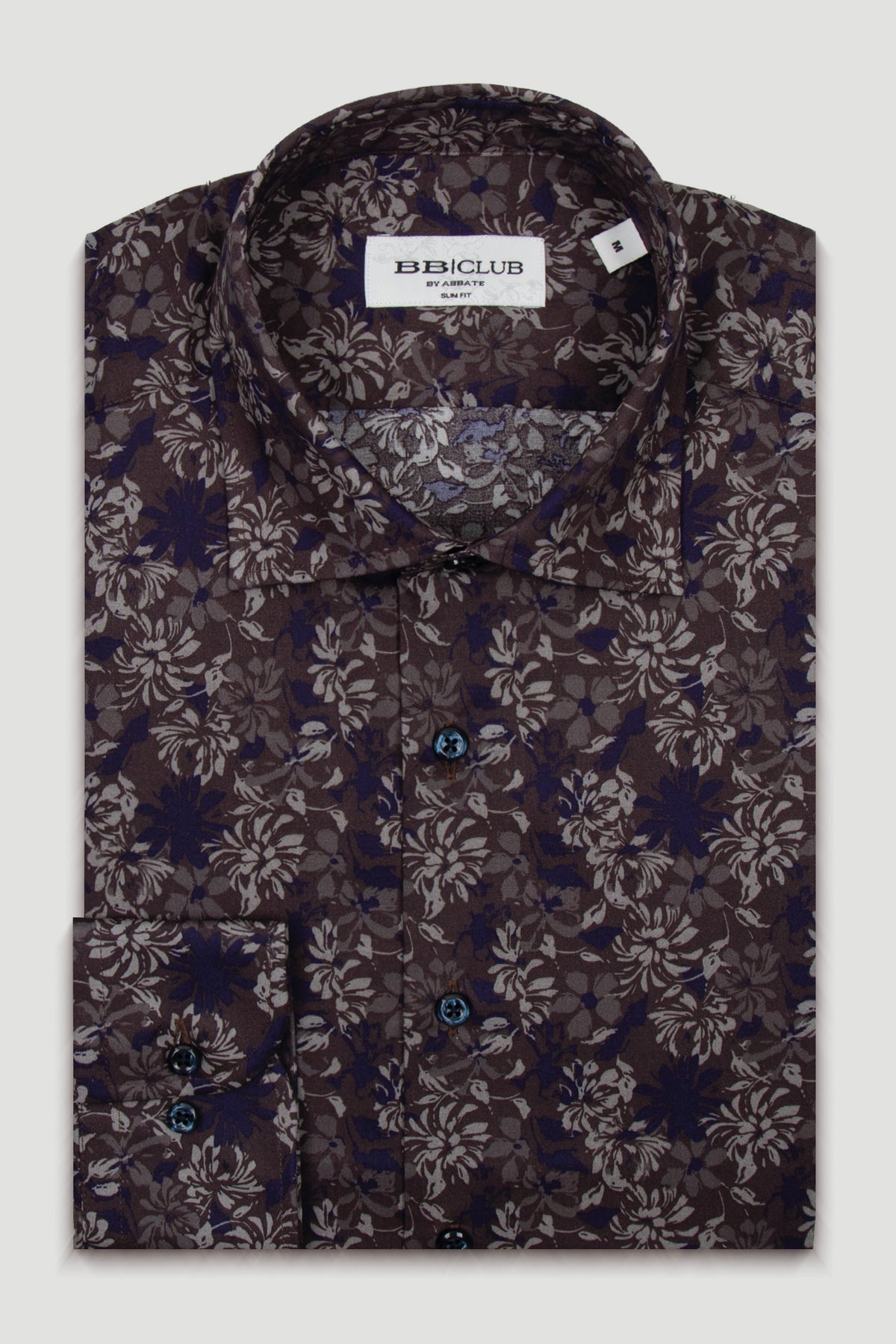 BB Club Oscar Poplin Pamuk Karışımlı Slim Fit Kahverengi Klasik Yaka Erkek Baskılı Gömlek