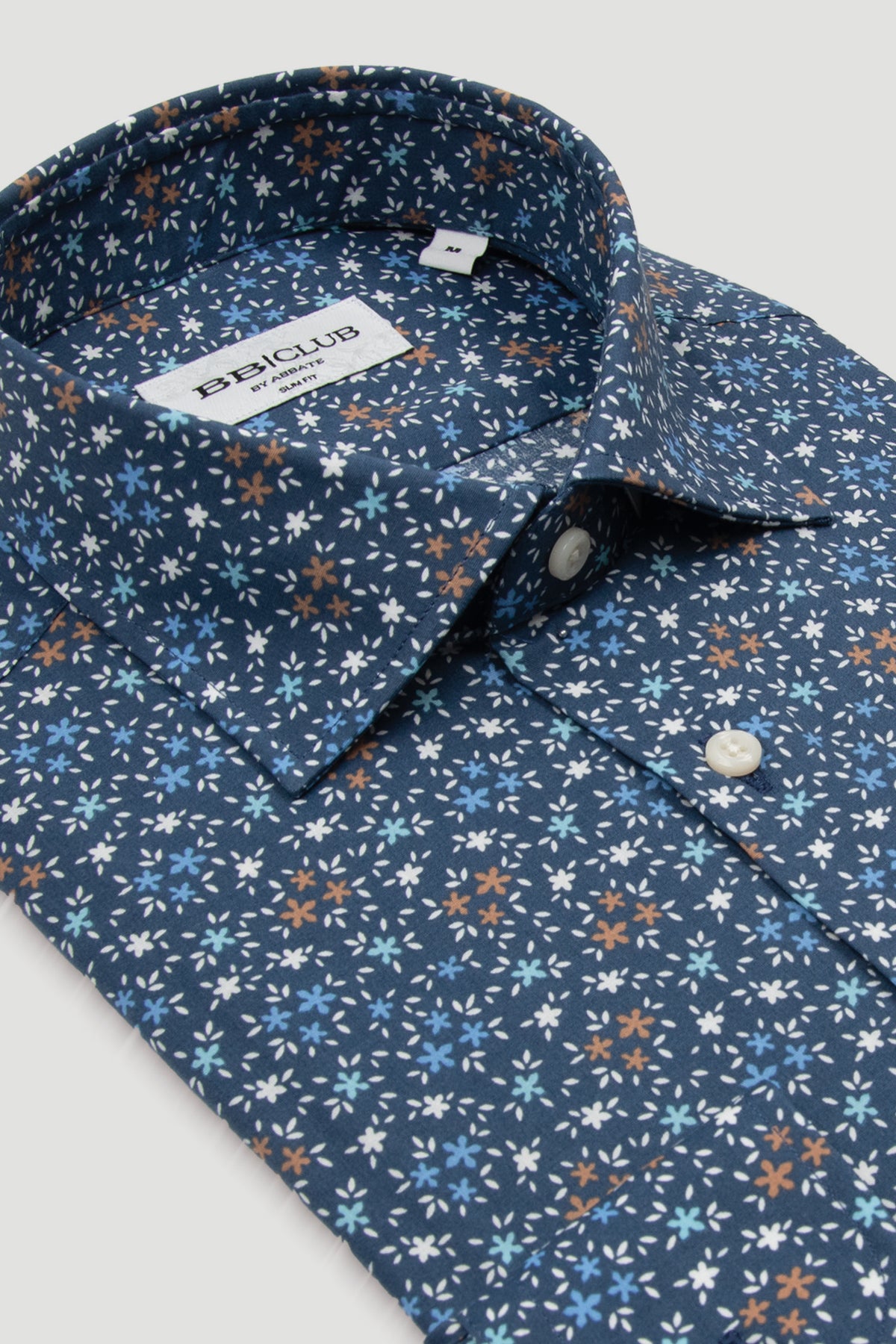 BB Club Oscar Poplin Pamuk Karışımlı Slim Fit Lacivert Klasik Yaka Erkek Baskılı Gömlek
