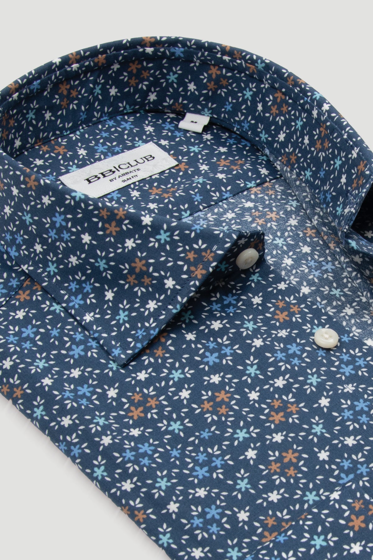 BB Club Oscar Poplin Pamuk Karışımlı Slim Fit Lacivert Klasik Yaka Erkek Baskılı Gömlek
