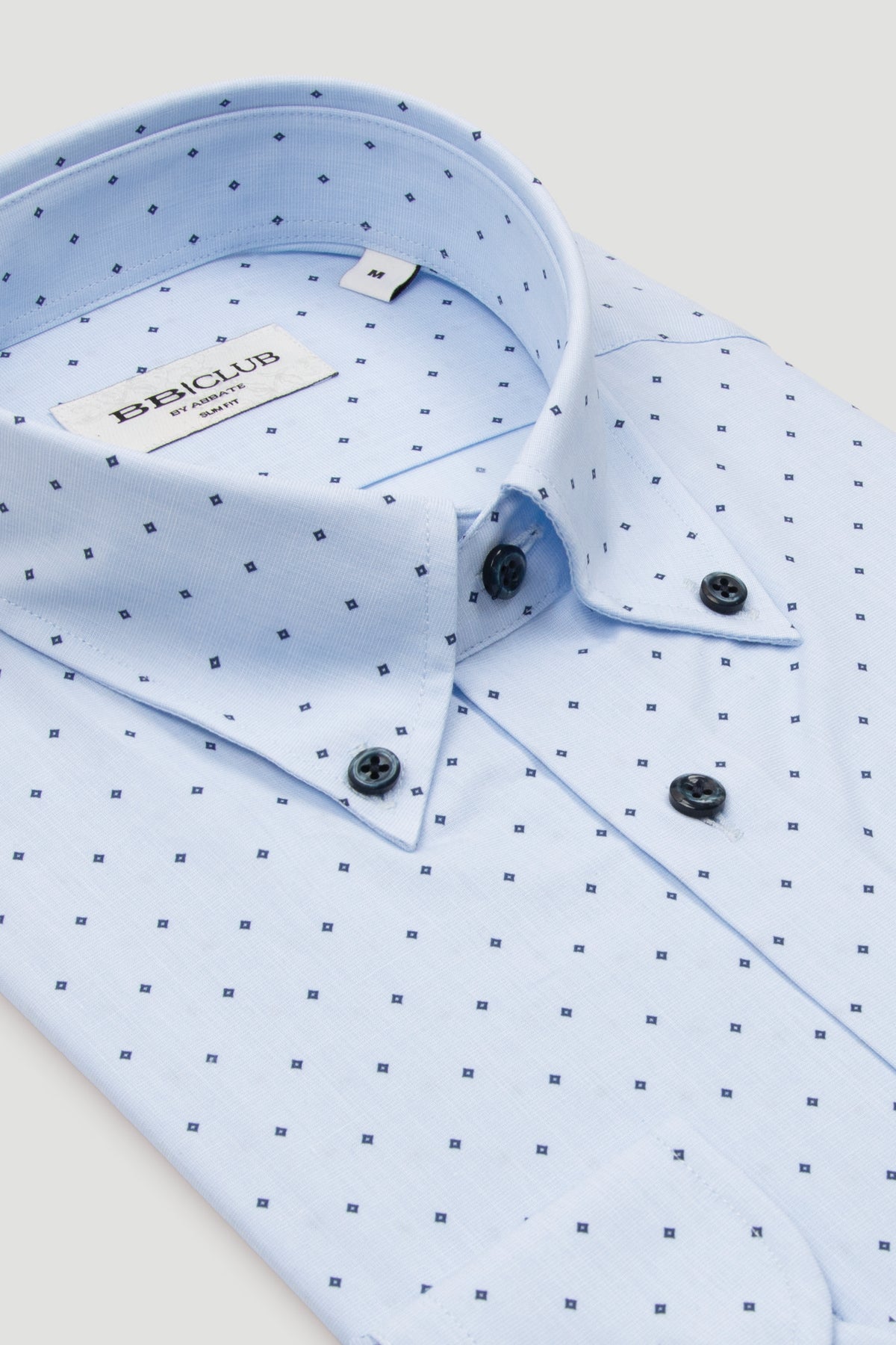 BB Club Aron Poplin %100 Pamuk Slim Fit Açık Mavi Klasik Yaka Erkek Baskılı Gömlek