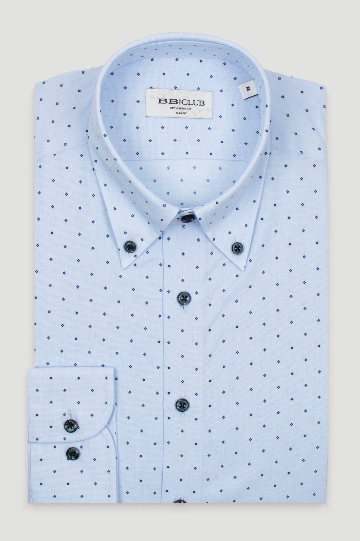 BB Club Aron Poplin %100 Pamuk Slim Fit Açık Mavi Klasik Yaka Erkek Baskılı Gömlek