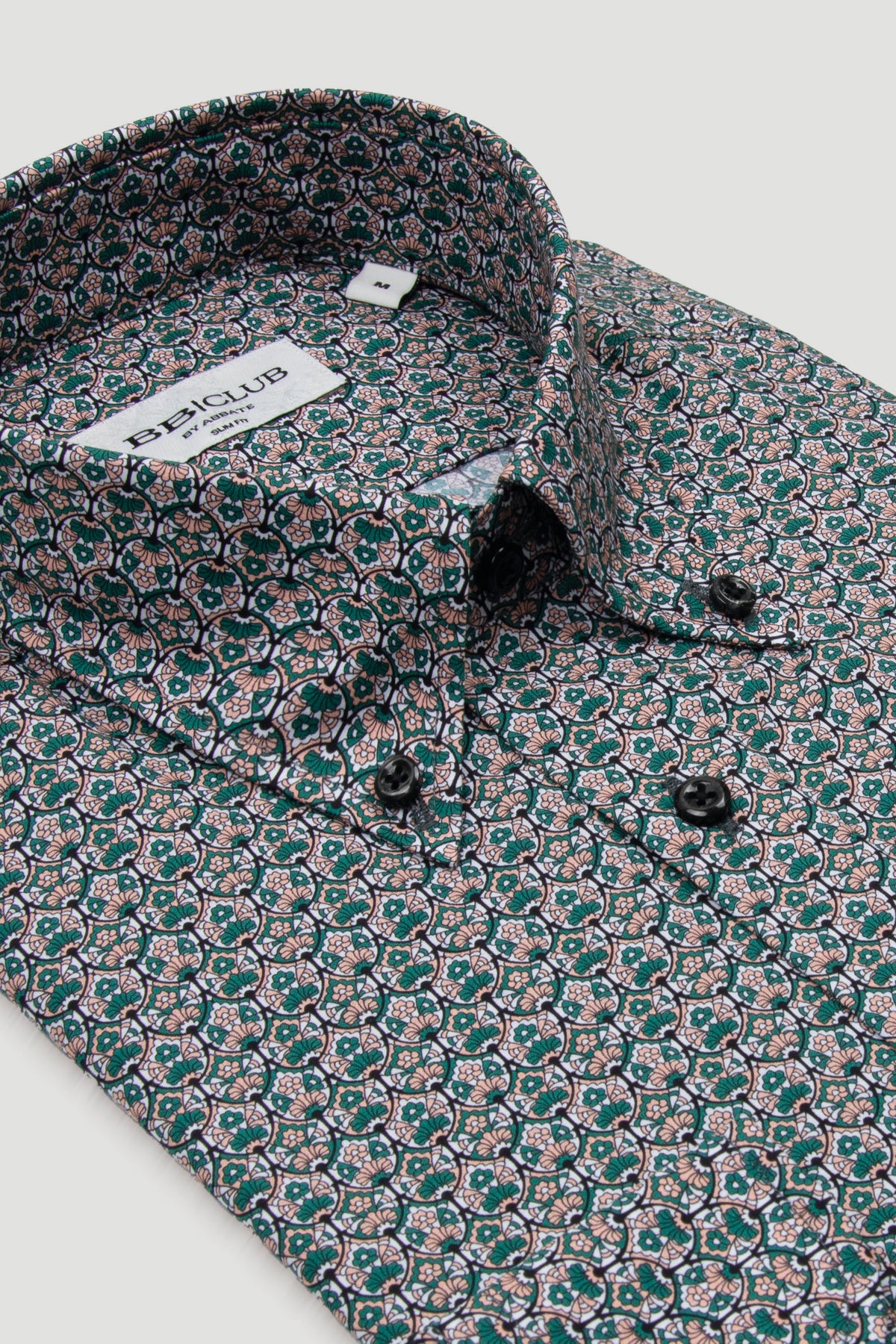 BB Club Aron Poplin %100 Pamuk Slim Fit Yeşil Düğmeli Yaka Erkek Baskılı Gömlek