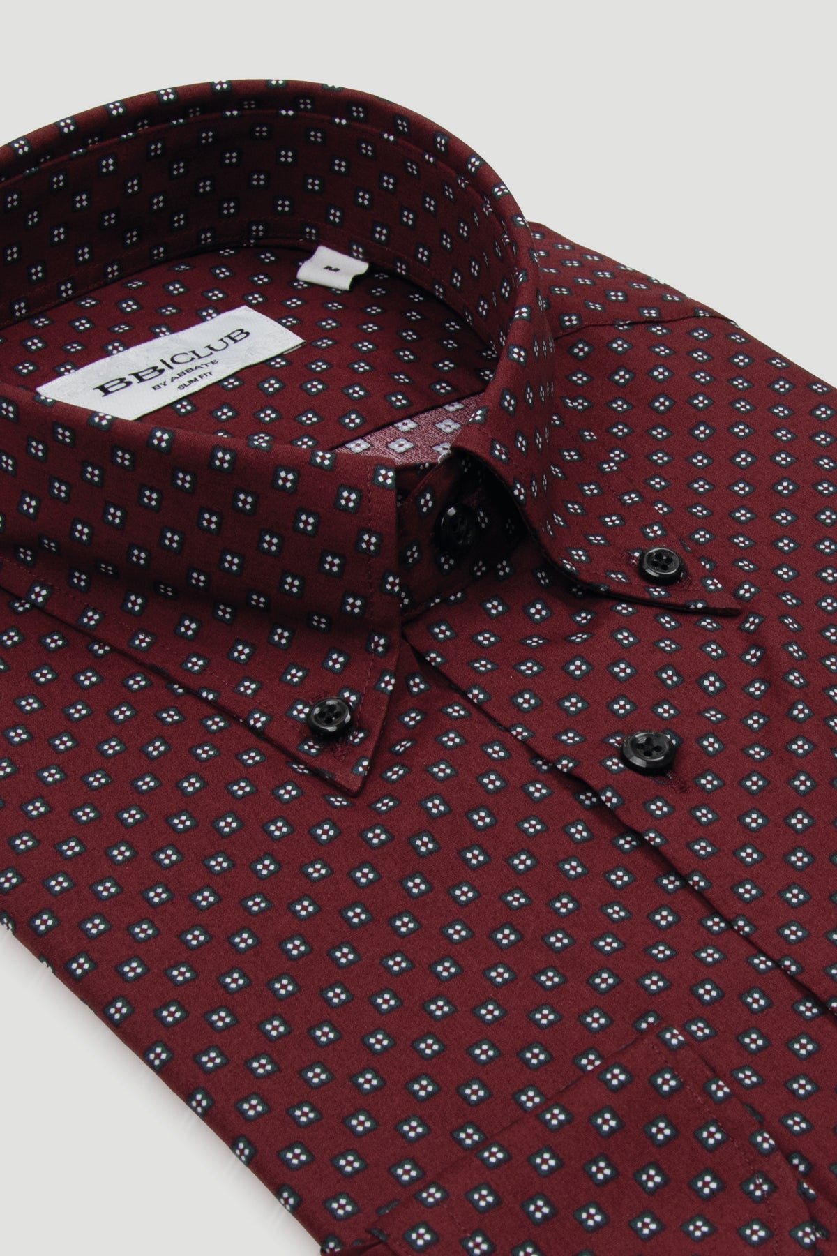 BB Club Aron Poplin %100 Pamuk Slim Fit Bordo Düğmeli Yaka Erkek Baskılı Gömlek