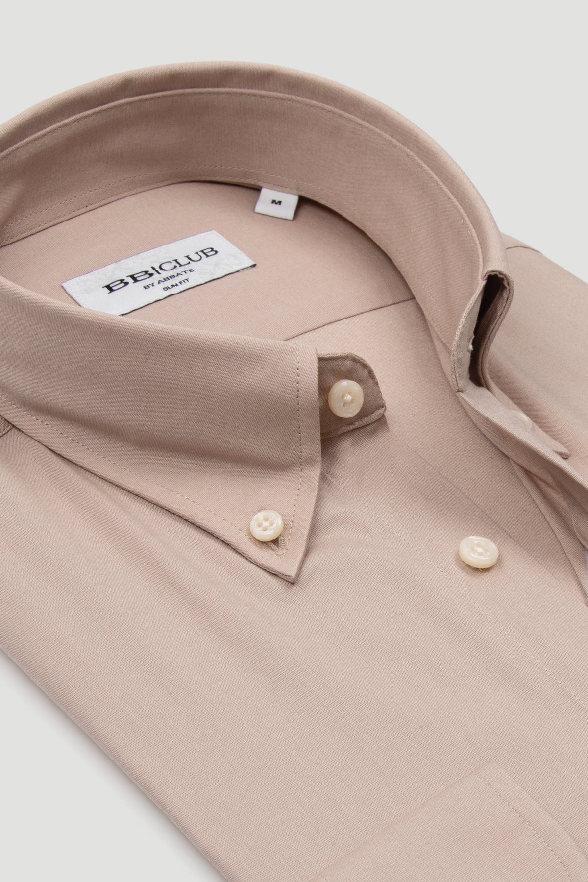 BB Club Aron Poplin Stretch Pamuk Karışımlı Slim Fit Koyu Bej Düğmeli Yaka Erkek Düz Gömlek