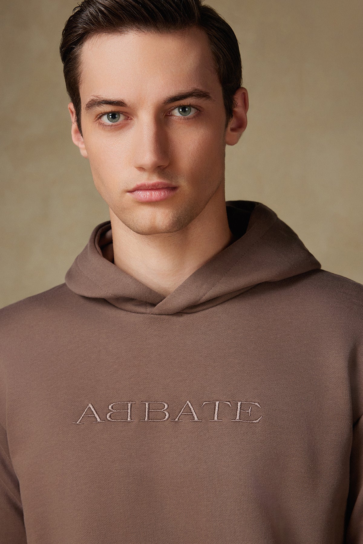 Abbate Hoodie Örme Kumaş Pamuklu Comfort Fit Kahverengi Bisiklet Yaka Erkek Nakışlı Hoodie