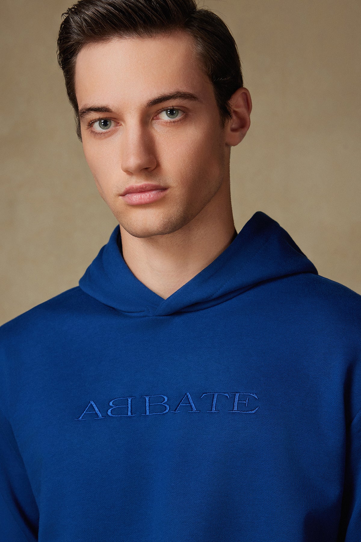 Abbate Hoodie Örme Kumaş Pamuklu Comfort Fit Saks Bisiklet Yaka Erkek Nakışlı Hoodie