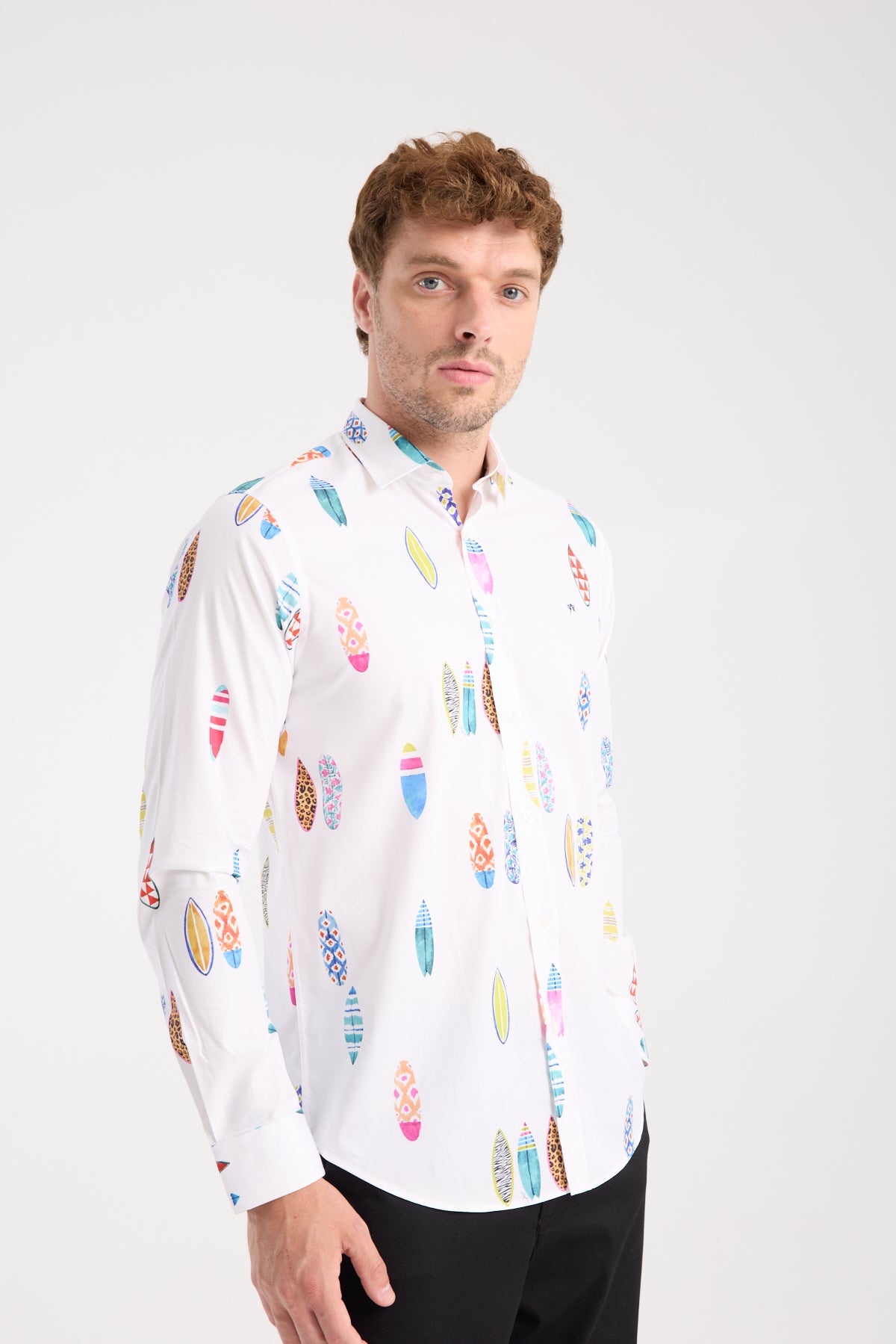 AClub AC10064 Poplin Pamuklu Slim Fit Beyaz Klasik Yaka Erkek Baskılı Gömlek