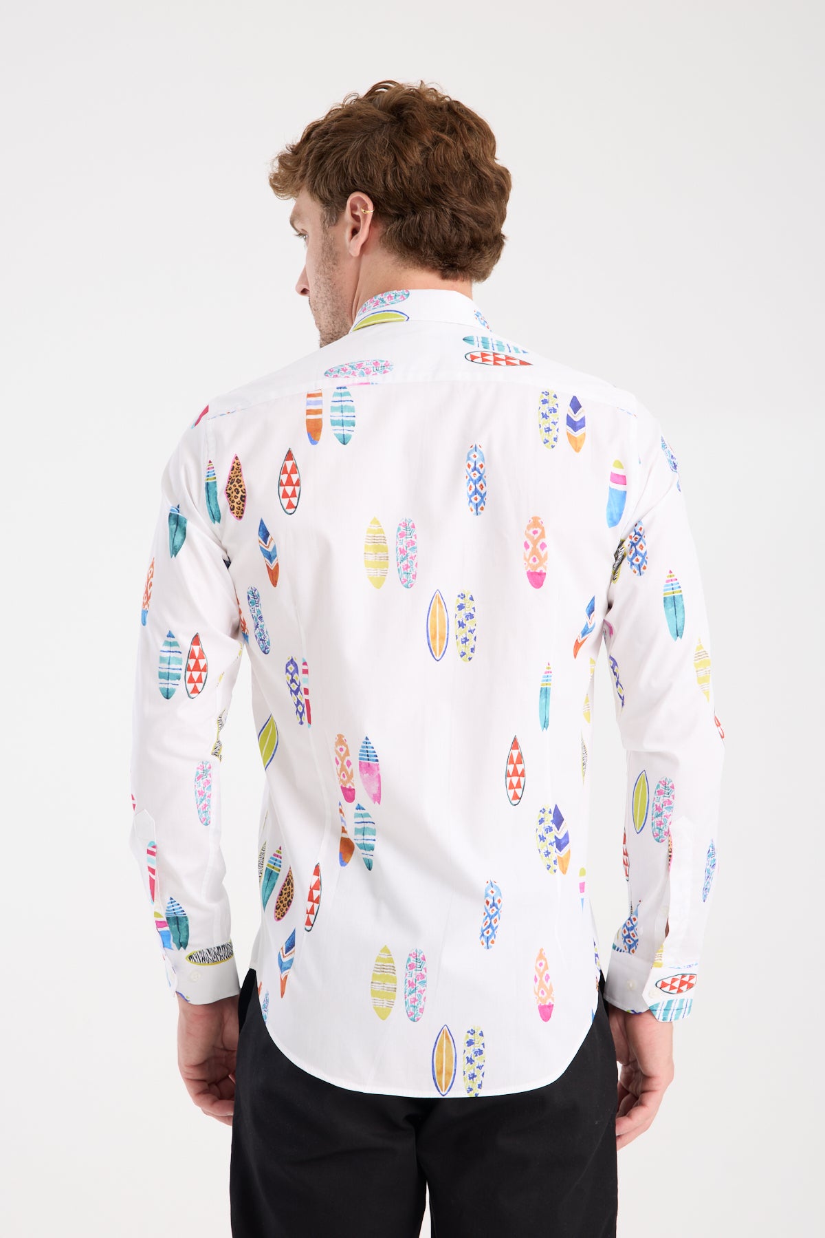 AClub AC10064 Poplin Pamuklu Slim Fit Beyaz Klasik Yaka Erkek Baskılı Gömlek