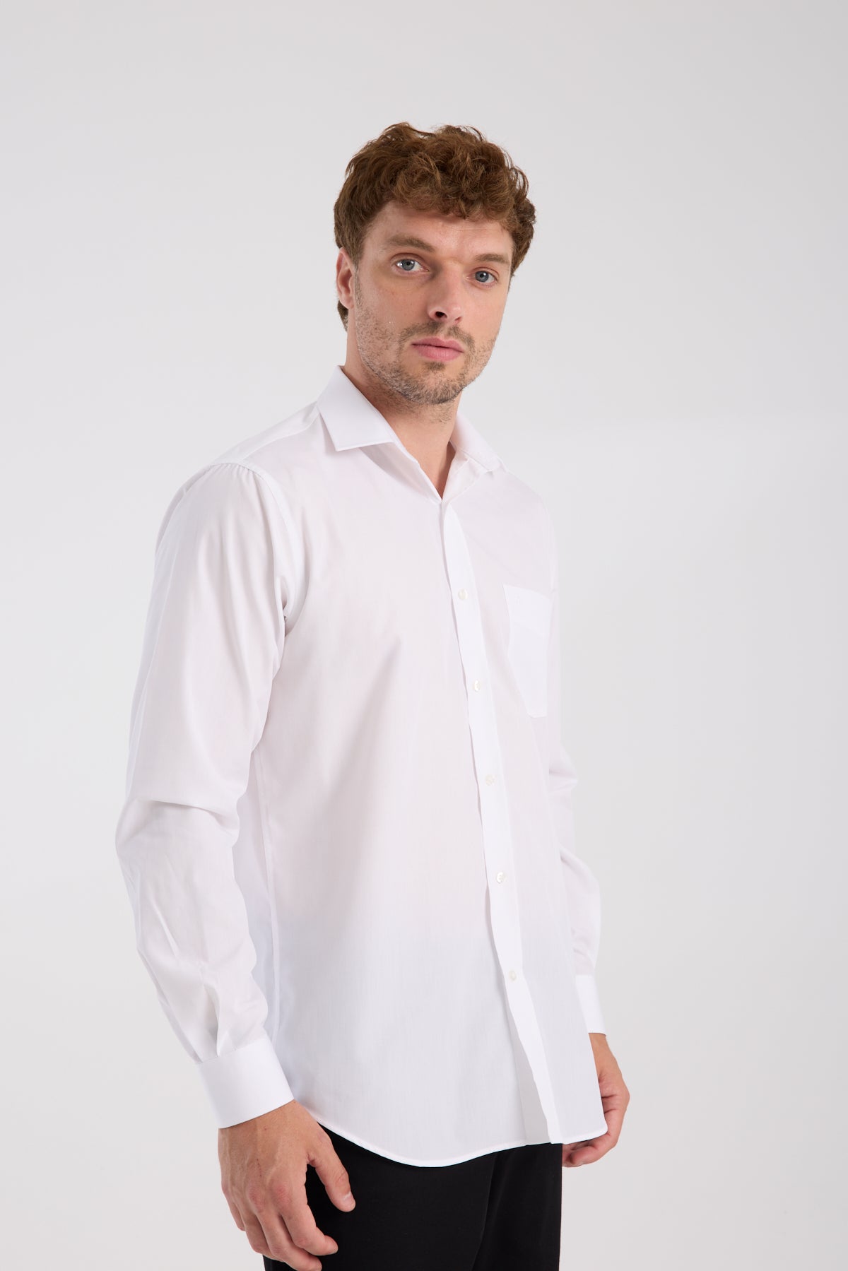 AClub AC10065 Poplin Pamuk Karışımlı Regular Fit Beyaz Klasik Yaka Erkek Düz Gömlek