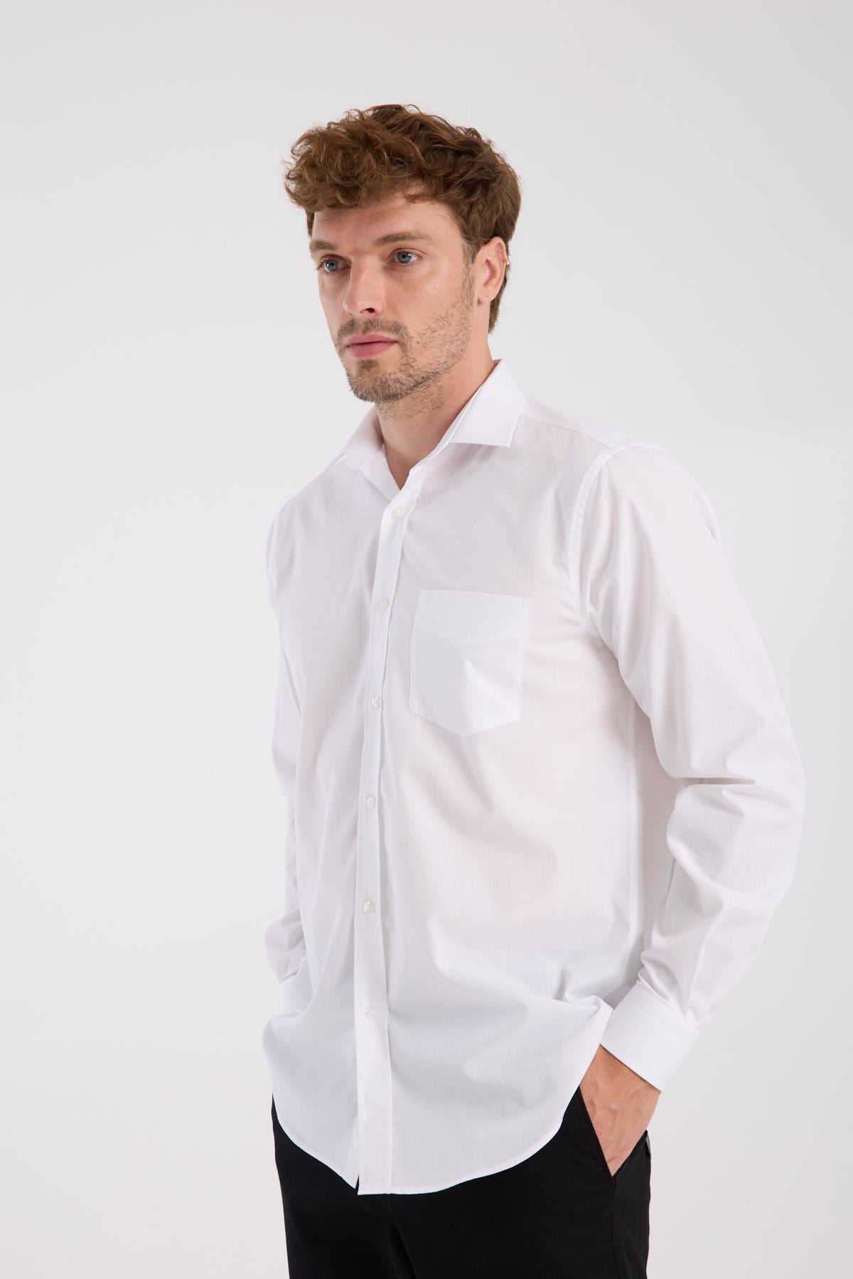 AClub AC10065 Poplin Pamuk Karışımlı Regular Fit Beyaz Klasik Yaka Erkek Düz Gömlek