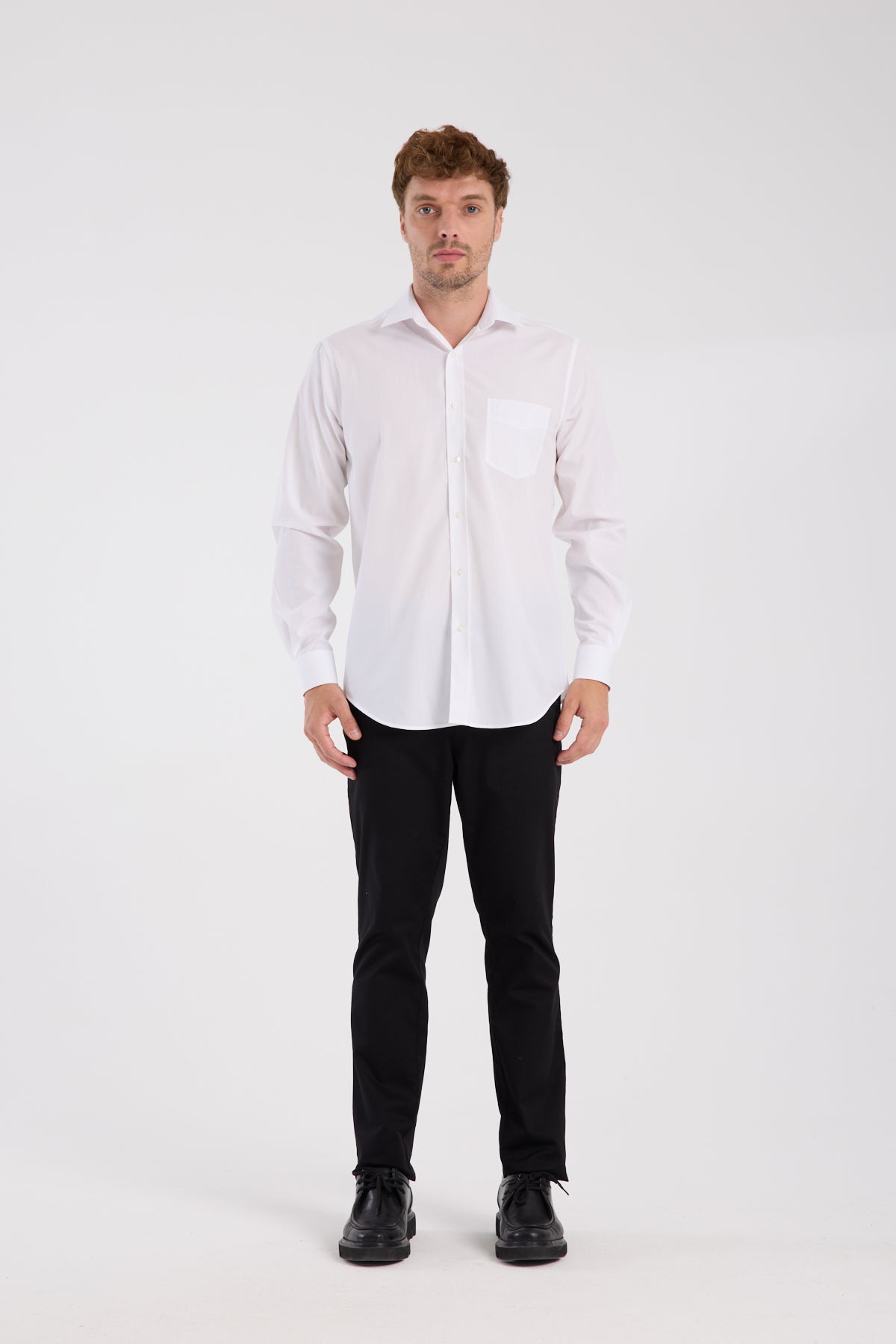 AClub AC10065 Poplin Pamuk Karışımlı Regular Fit Beyaz Klasik Yaka Erkek Düz Gömlek