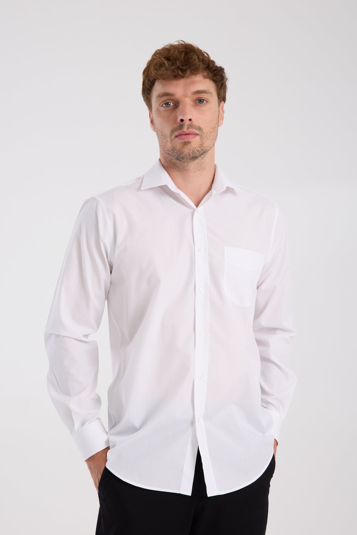 AClub AC10065 Poplin Pamuk Karışımlı Regular Fit Beyaz Klasik Yaka Erkek Düz Gömlek