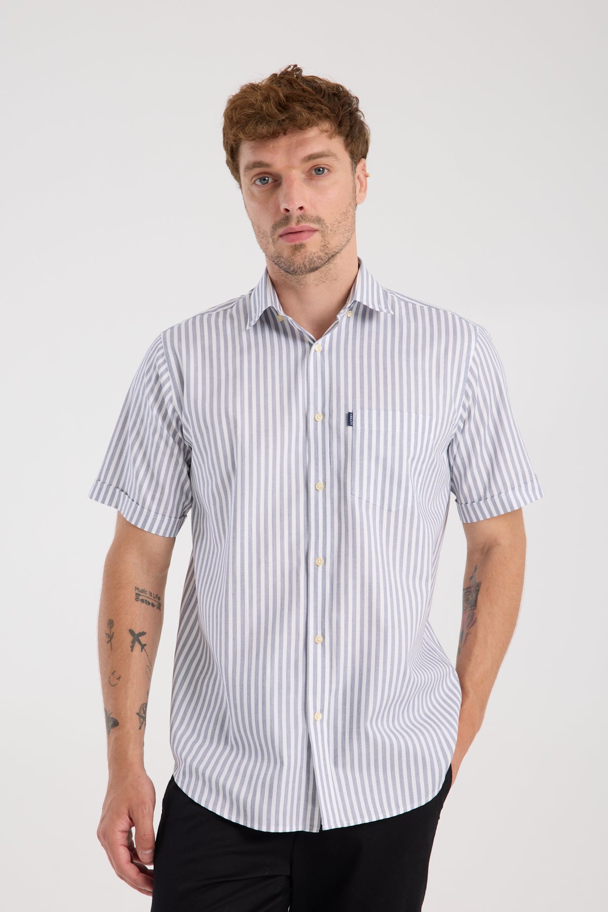 AClub AC10066 Oxford Pamuklu Regular Fit Lacivert Düğmeli Yaka Erkek Çizgili Gömlek