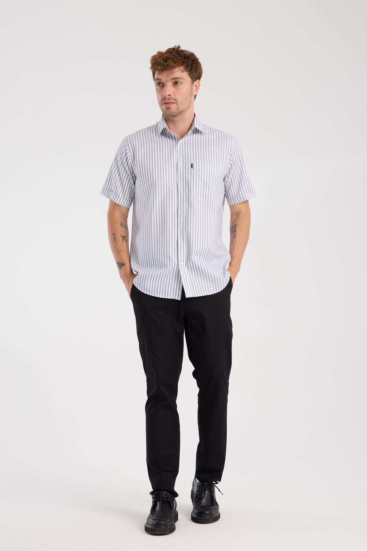 AClub AC10066 Oxford Pamuklu Regular Fit Lacivert Düğmeli Yaka Erkek Çizgili Gömlek