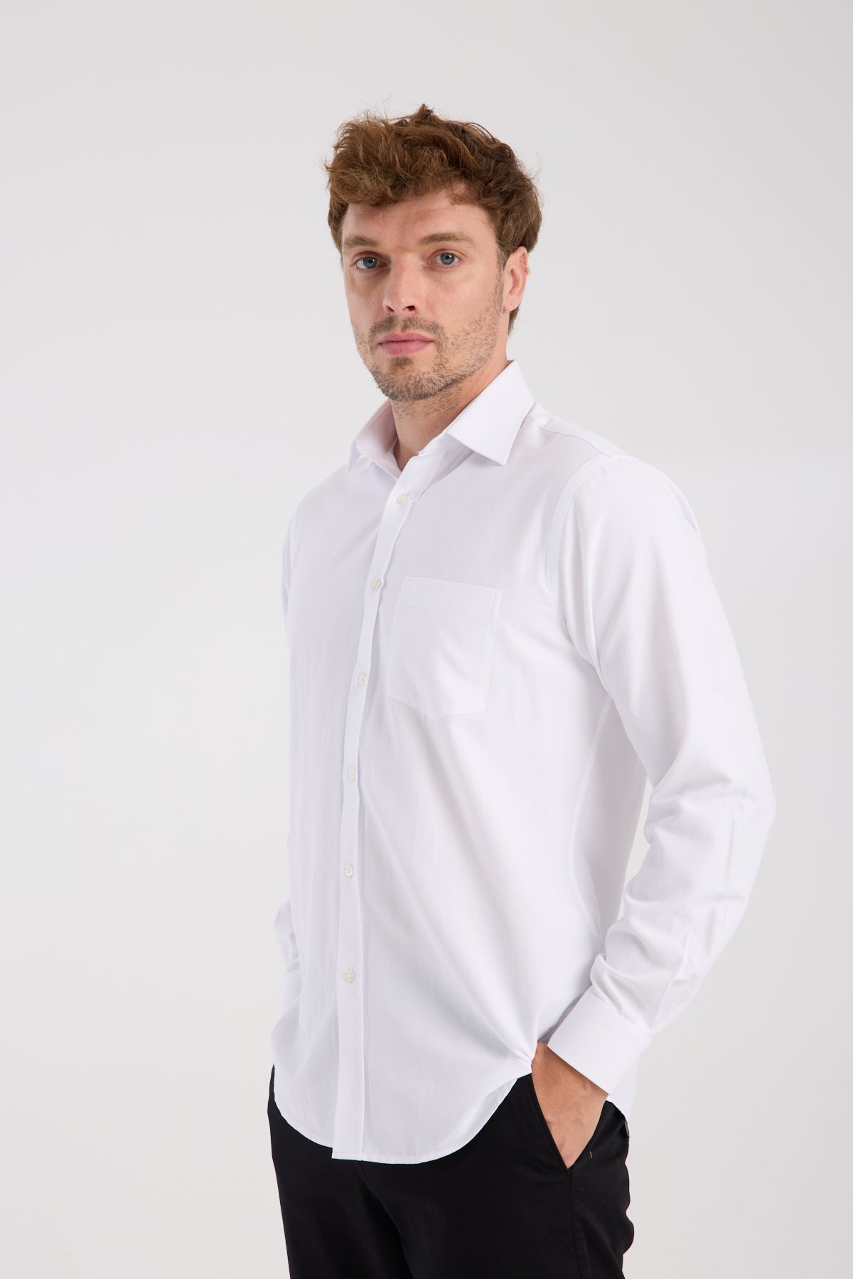 AClub AC10067 Armür Pamuk Karışımlı Regular Fit Beyaz Klasik Yaka Erkek Düz Gömlek