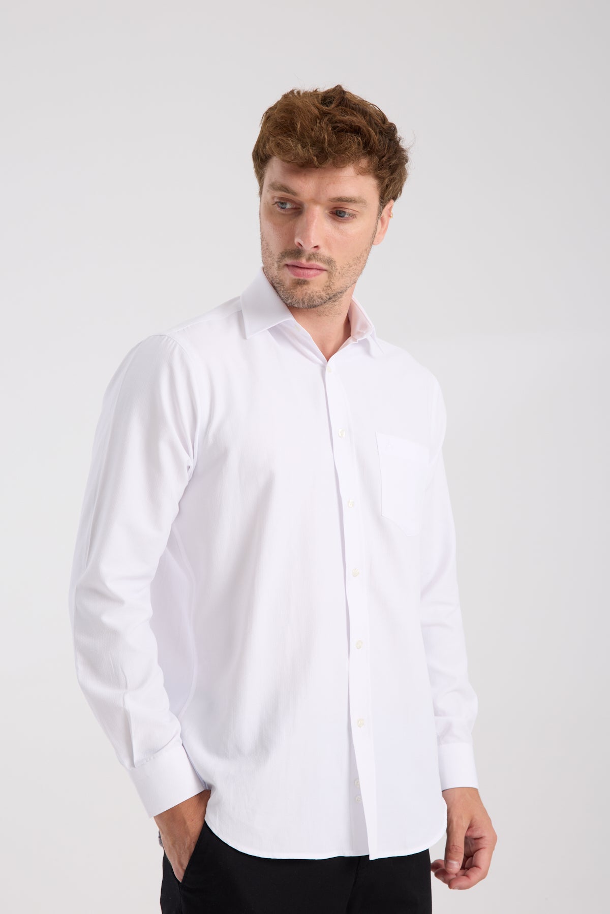 AClub AC10067 Armür Pamuk Karışımlı Regular Fit Beyaz Klasik Yaka Erkek Düz Gömlek