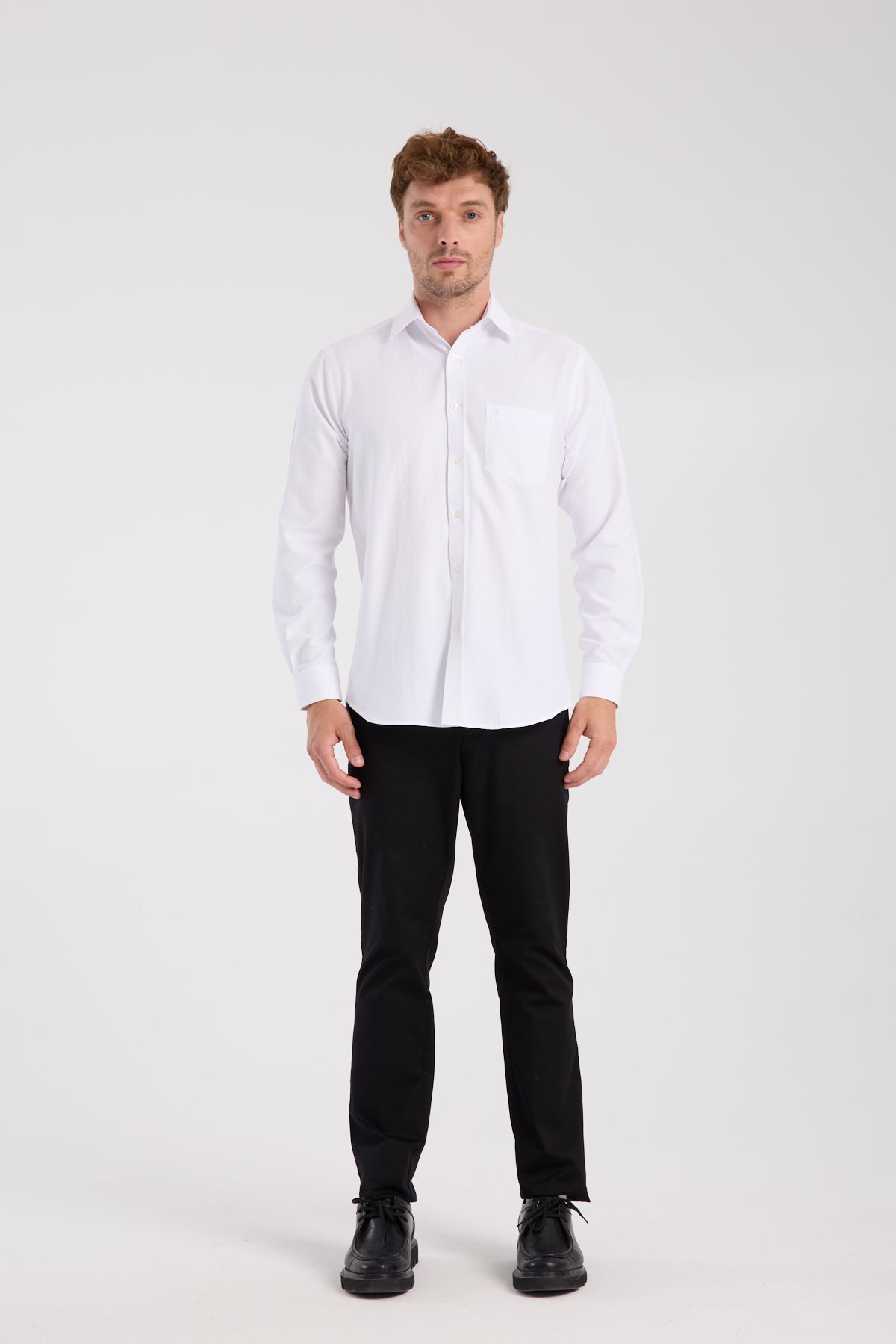AClub AC10067 Armür Pamuk Karışımlı Regular Fit Beyaz Klasik Yaka Erkek Düz Gömlek