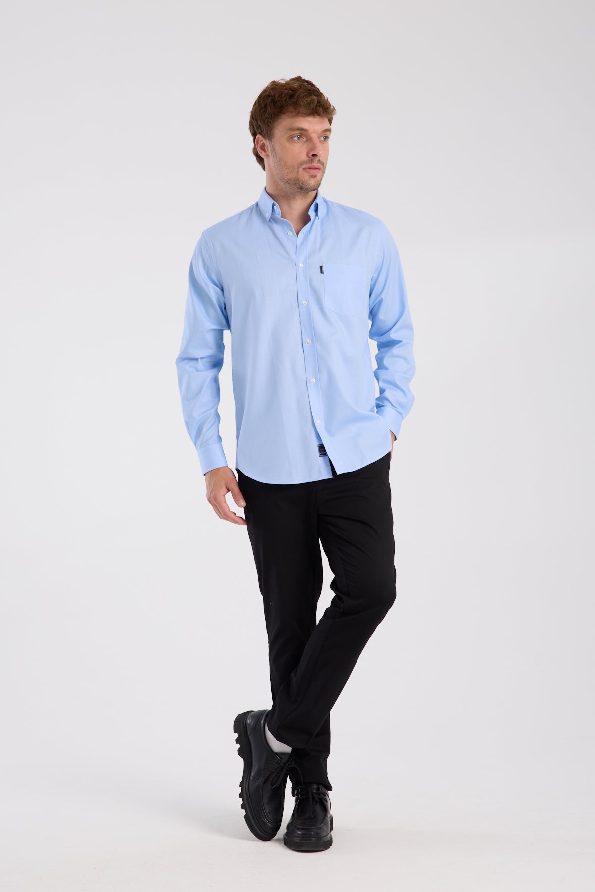 AClub AC10069 Oxford Pamuklu Regular Fit Açık Mavi Düğmeli Yaka Erkek Desenli Gömlek
