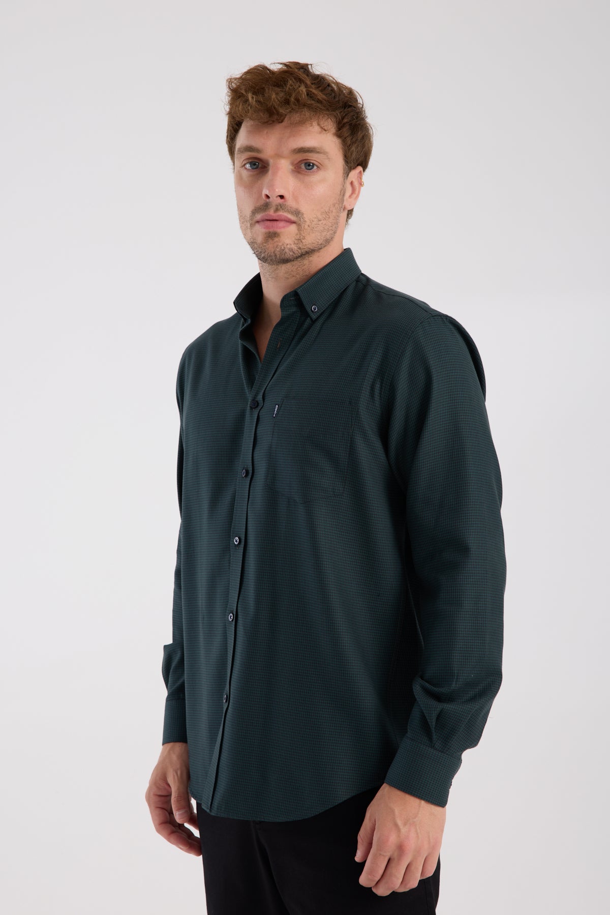 AClub AC10070 Twill Pamuklu Regular Fit Haki Düğmeli Yaka Erkek Desenli Gömlek