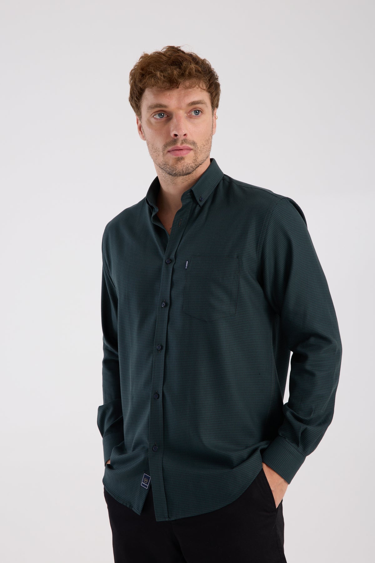 AClub AC10070 Twill Pamuklu Regular Fit Haki Düğmeli Yaka Erkek Desenli Gömlek
