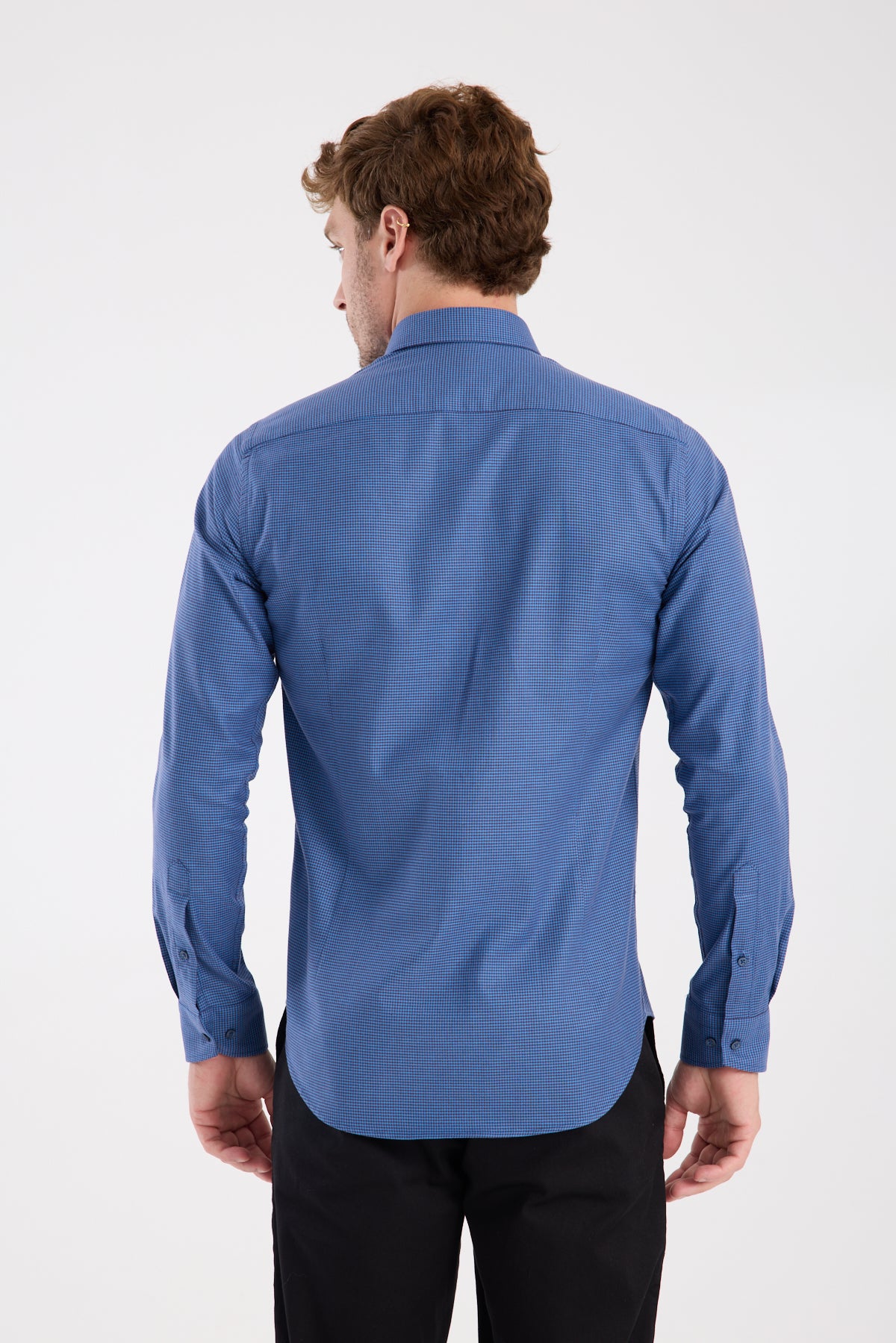 AClub AC10071 Armür Stretch Pamuk Karışımlı Slim Fit Koyu Mavi Düğmeli Yaka Erkek Desenli Gömlek