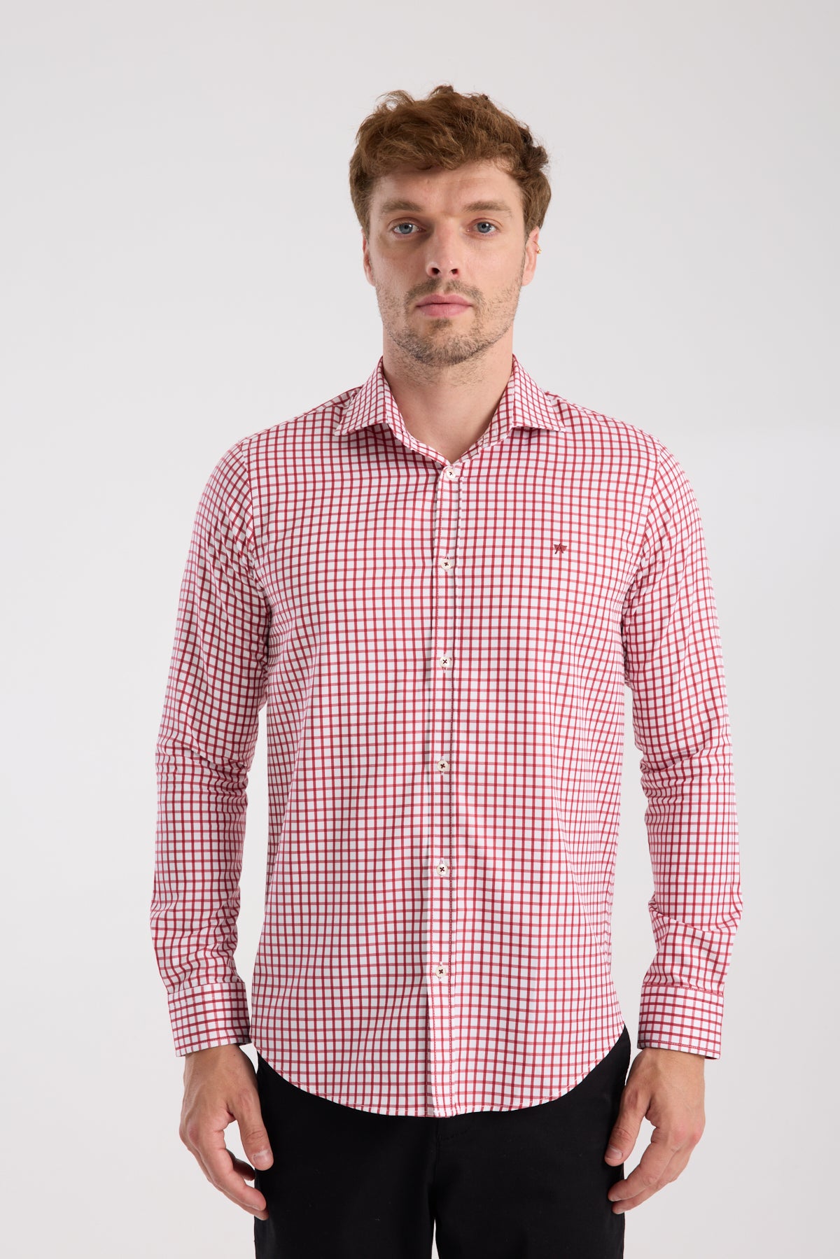 AClub AC10072 Twill Pamuklu Slim Fit Kırmızı Klasik Yaka Erkek Kareli Gömlek