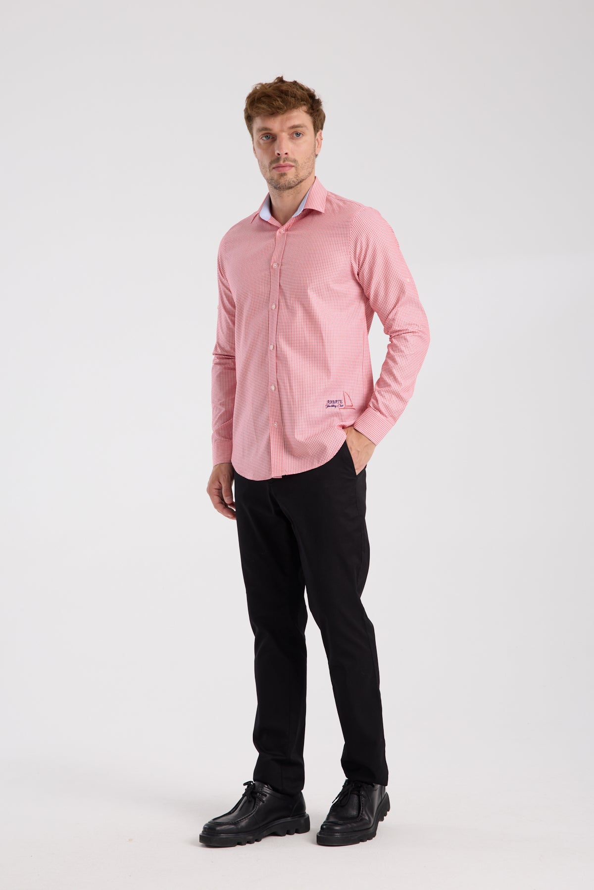 AClub AC10072 Twill Pamuklu Slim Fit Kırmızı Klasik Yaka Erkek Kareli Gömlek