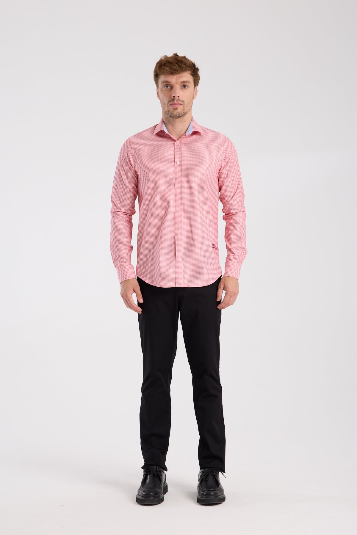 AClub AC10072 Twill Pamuklu Slim Fit Kırmızı Klasik Yaka Erkek Kareli Gömlek