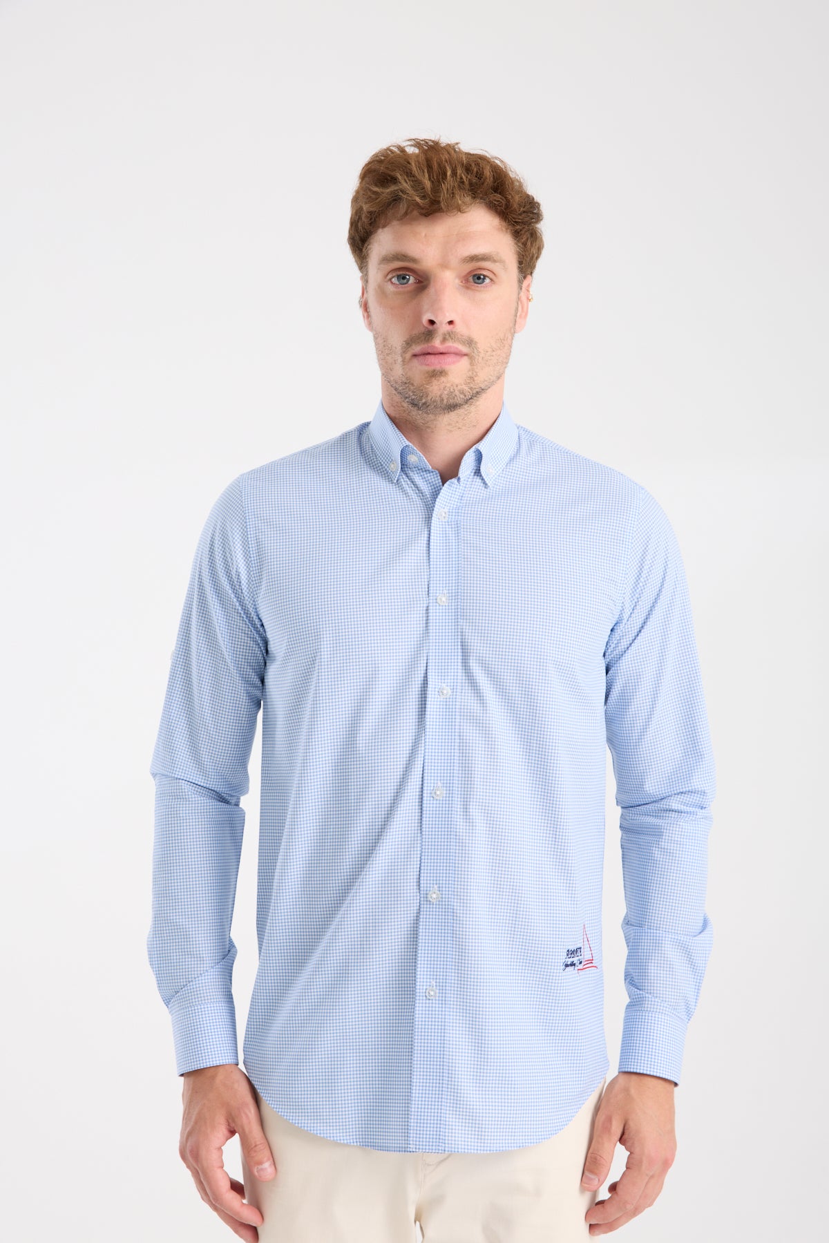 AClub AC10073 Poplin Pamuklu Slim Fit Açık Mavi Düğmeli Yaka Erkek Kareli Gömlek