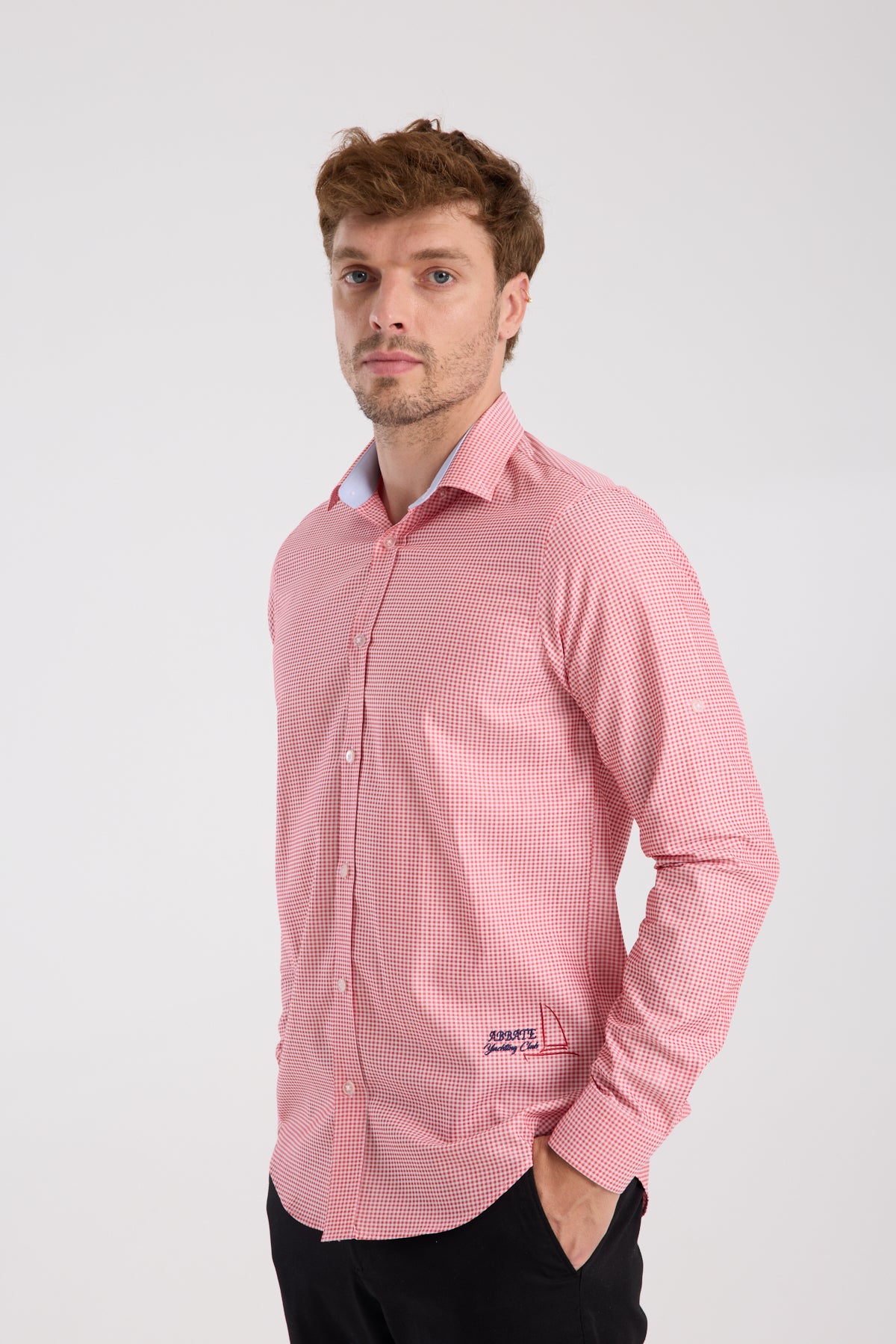 AClub AC10073 Poplin Pamuklu Slim Fit Kırmızı Düğmeli Yaka Erkek Kareli Gömlek