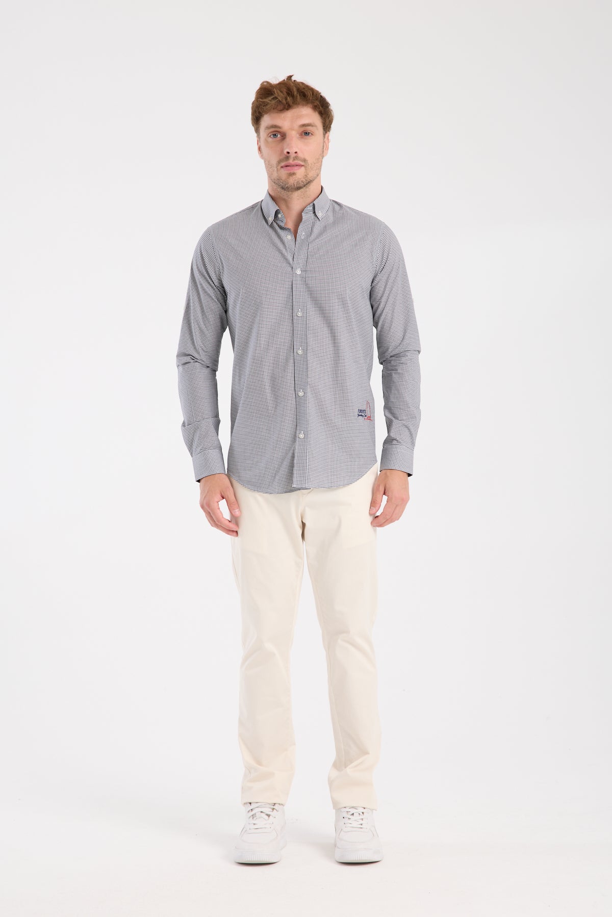 AClub AC10073 Poplin Pamuklu Slim Fit Siyah Düğmeli Yaka Erkek Kareli Gömlek