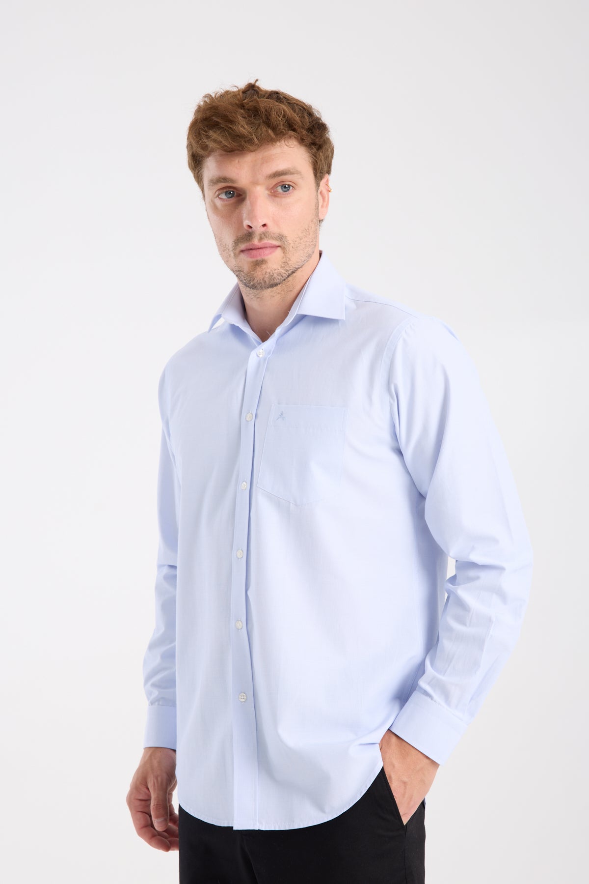 AClub AC10075 Poplin Pamuk Karışımlı Regular Fit Açık Mavi Klasik Yaka Erkek Çizgili Gömlek