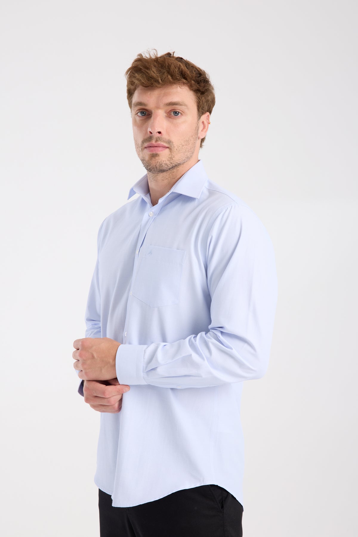AClub AC10075 Poplin Pamuk Karışımlı Regular Fit Açık Mavi Klasik Yaka Erkek Çizgili Gömlek