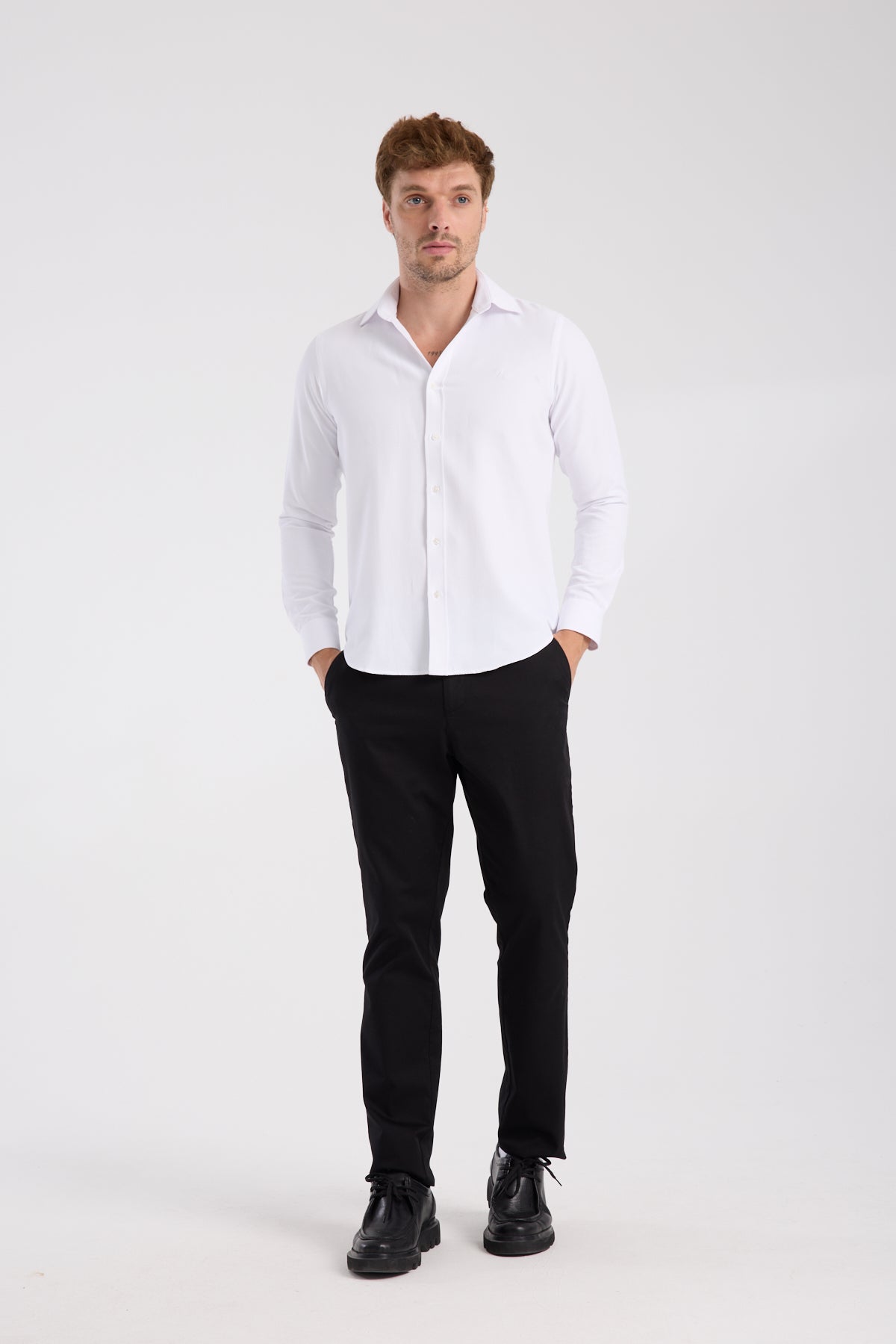 AClub AC10078 Twill Pamuklu Slim Fit Beyaz Klasik Yaka Erkek Desenli Gömlek