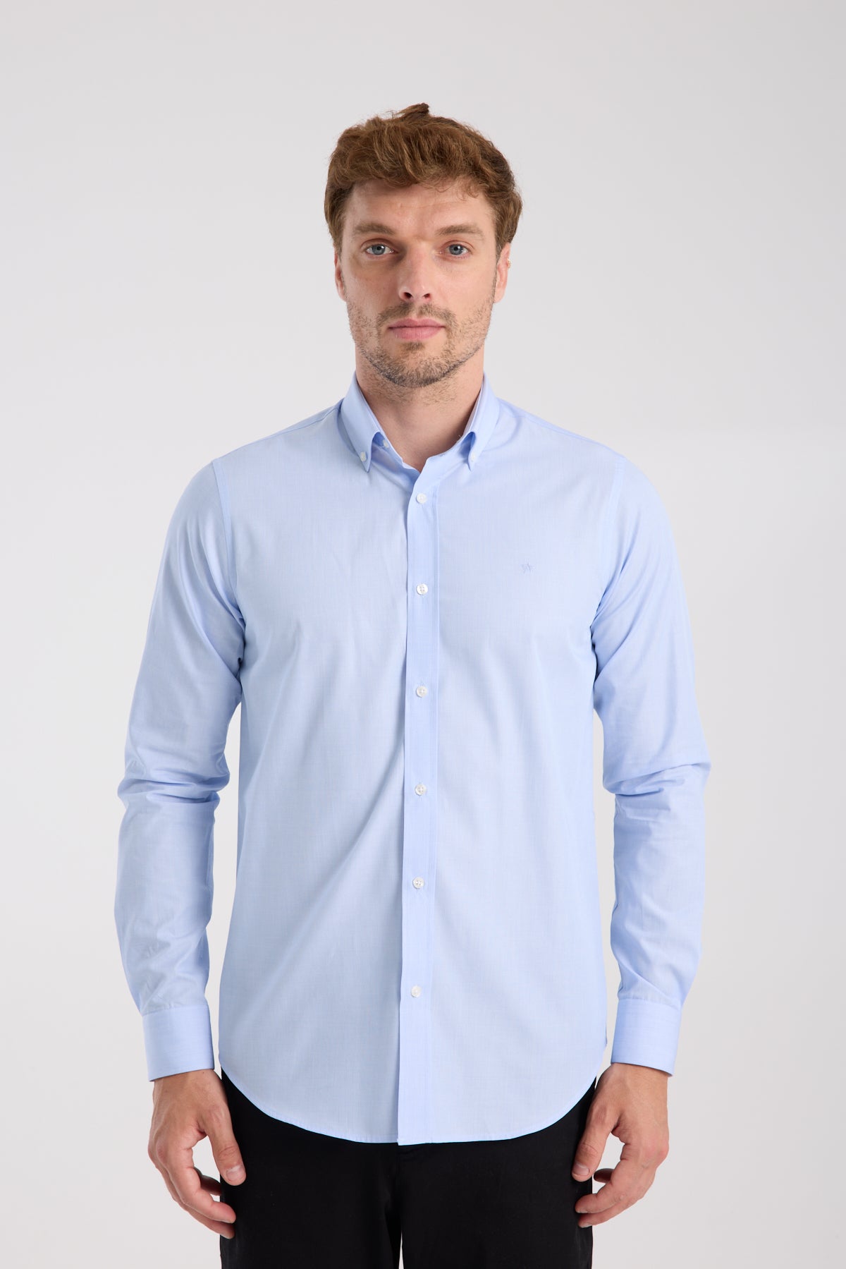 AClub AC10079 Poplin Pamuklu Slim Fit Açık Mavi Düğmeli Yaka Erkek Düz Gömlek