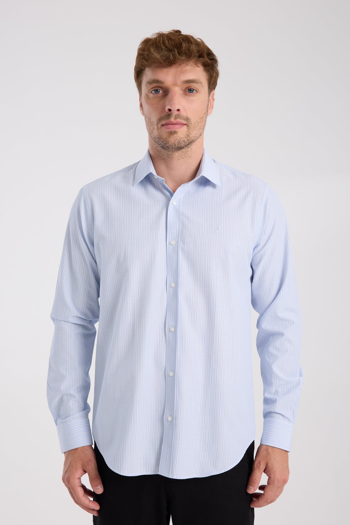 AClub AC10080 Oxford Pamuk Karışımlı Slim Fit Açık Mavi Klasik Yaka Erkek Çizgili Gömlek