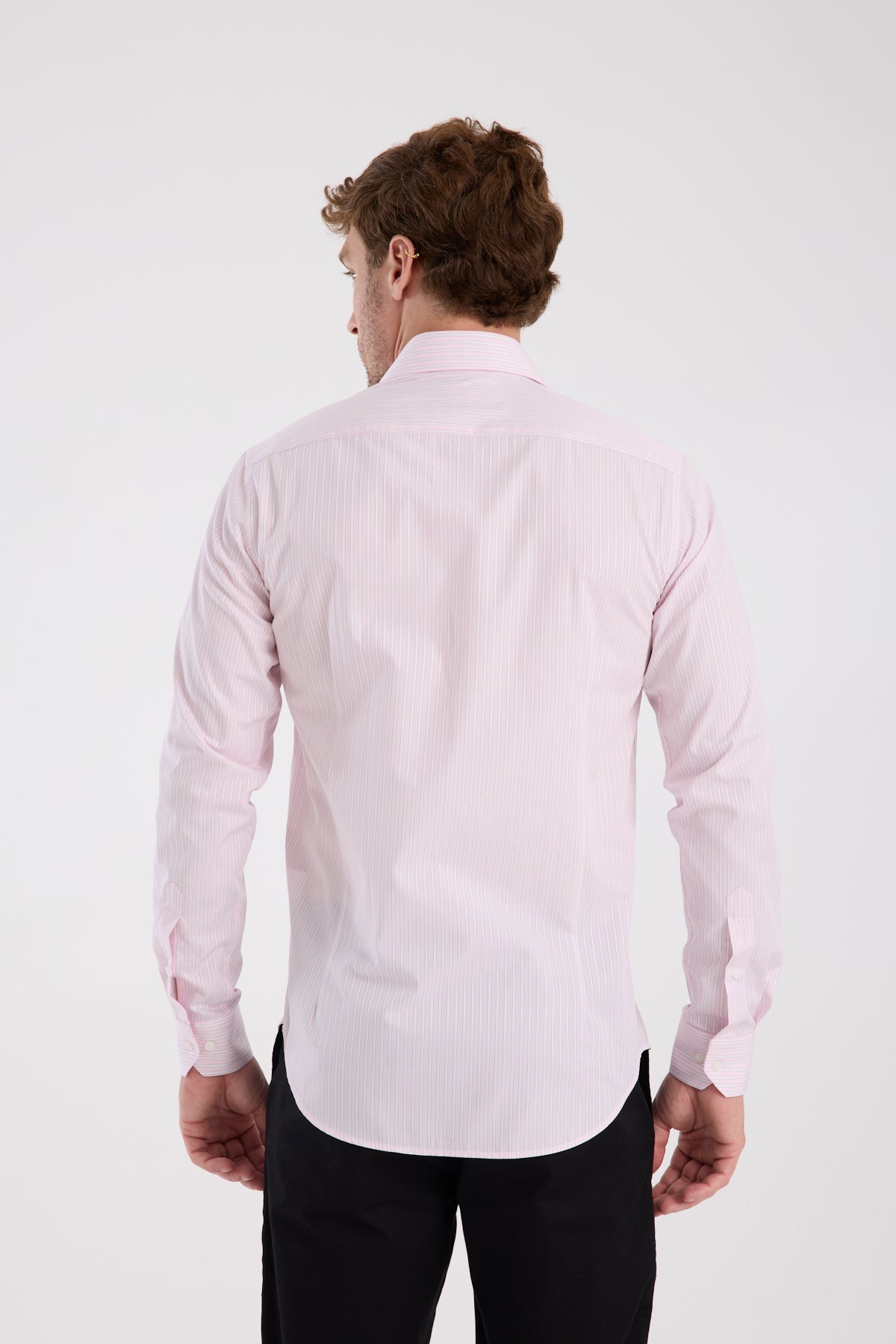 AClub AC10081 Twill Pamuklu Slim Fit Pembe Klasik Yaka Erkek Çizgili Gömlek