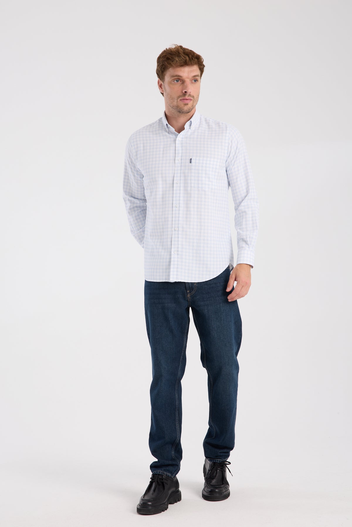 AClub AC10082 Oxford Pamuk Karışımlı Regular Fit Lacivert Düğmeli Yaka Erkek Kareli Gömlek