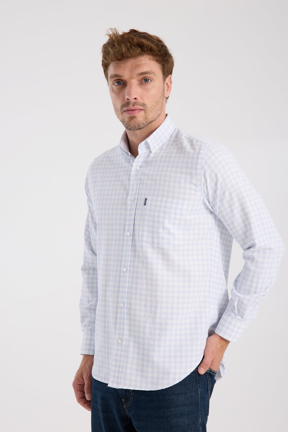 AClub AC10082 Oxford Pamuk Karışımlı Regular Fit Lacivert Düğmeli Yaka Erkek Kareli Gömlek