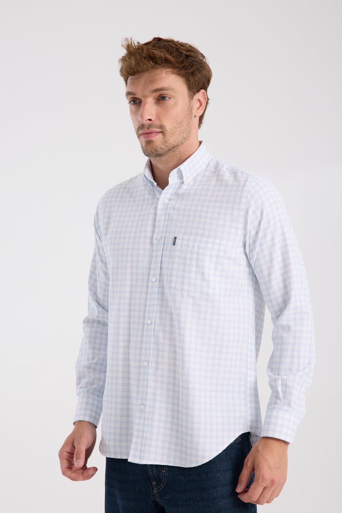 AClub AC10082 Oxford Pamuk Karışımlı Regular Fit Lacivert Düğmeli Yaka Erkek Kareli Gömlek