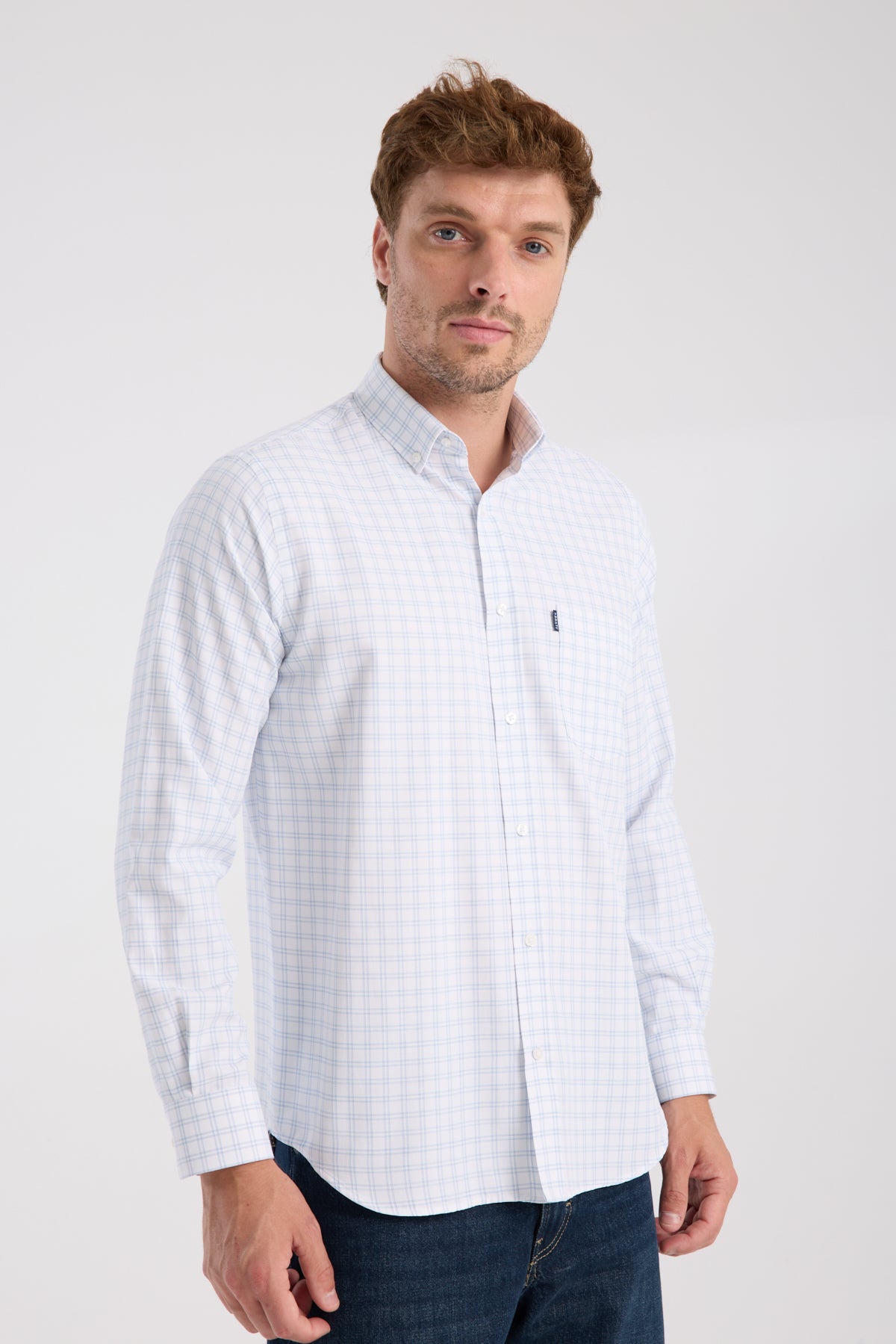 AClub AC10082 Oxford Pamuk Karışımlı Regular Fit Lacivert Düğmeli Yaka Erkek Kareli Gömlek