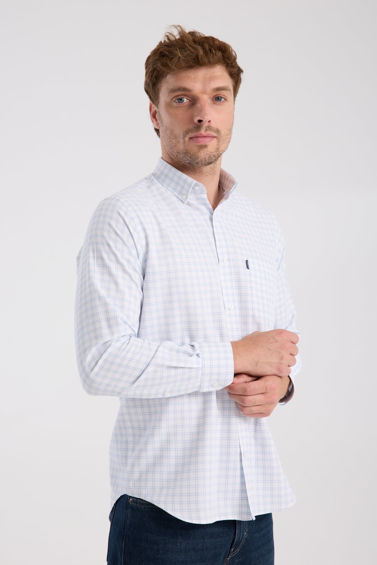 AClub AC10082 Oxford Pamuk Karışımlı Regular Fit Lacivert Düğmeli Yaka Erkek Kareli Gömlek