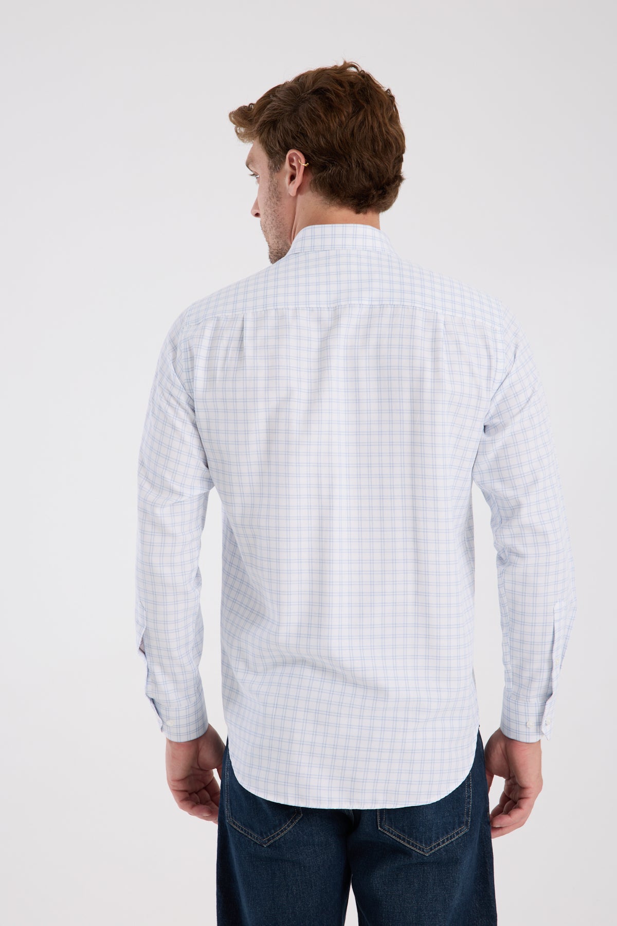 AClub AC10082 Oxford Pamuk Karışımlı Regular Fit Lacivert Düğmeli Yaka Erkek Kareli Gömlek