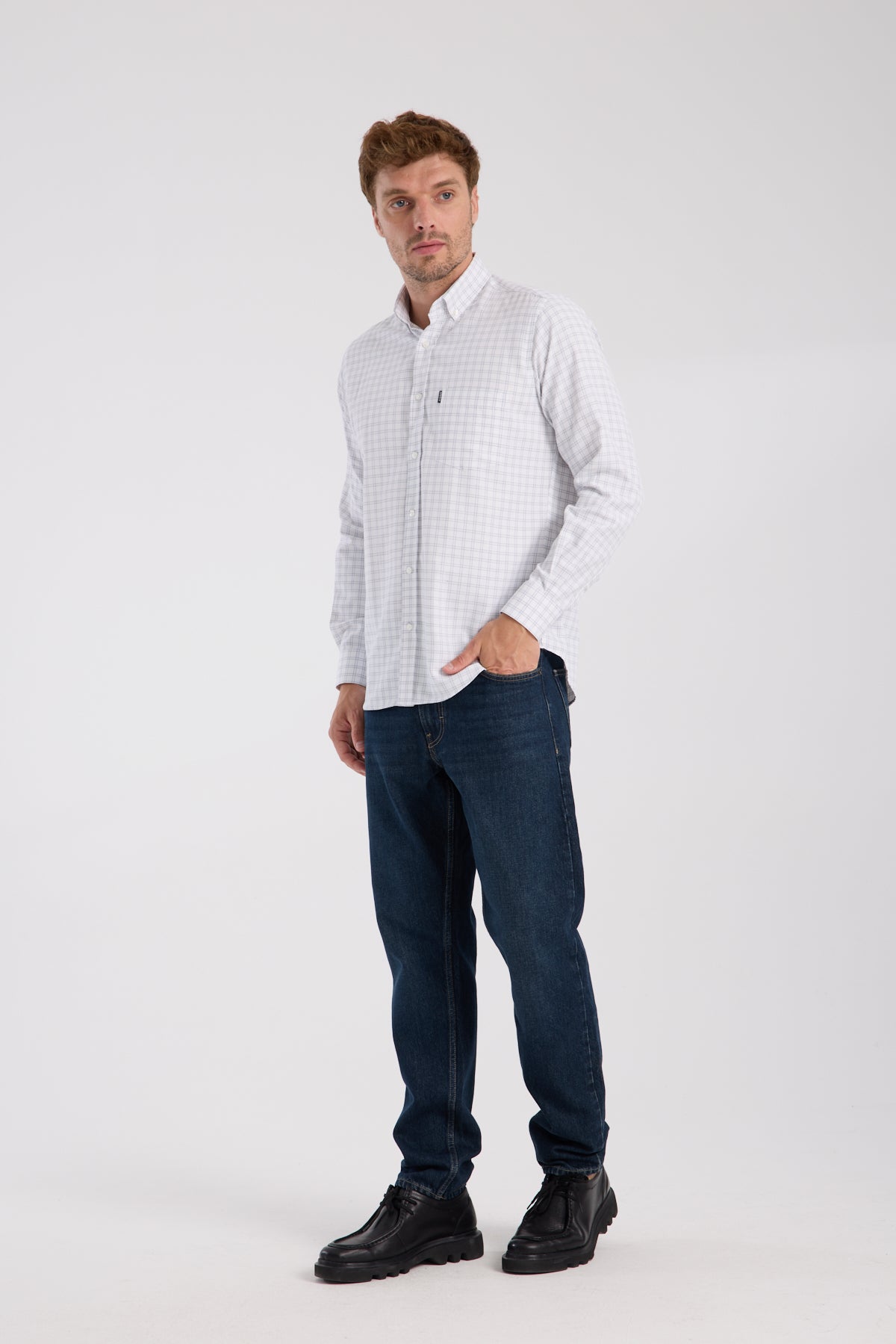 AClub AC10082 Oxford Pamuk Karışımlı Regular Fit Siyah Düğmeli Yaka Erkek Kareli Gömlek